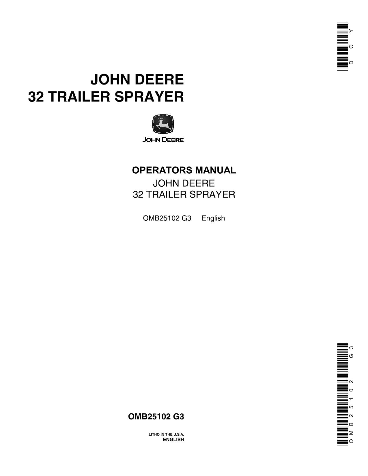 JOHN DEERE 32 SPRAYER OPERATORS MANUAL