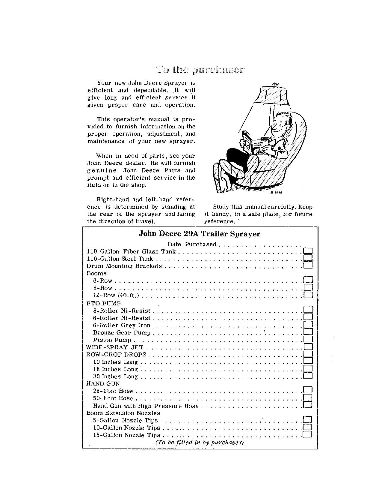 JOHN DEERE 29A SPRAYER OPERATORS MANUAL