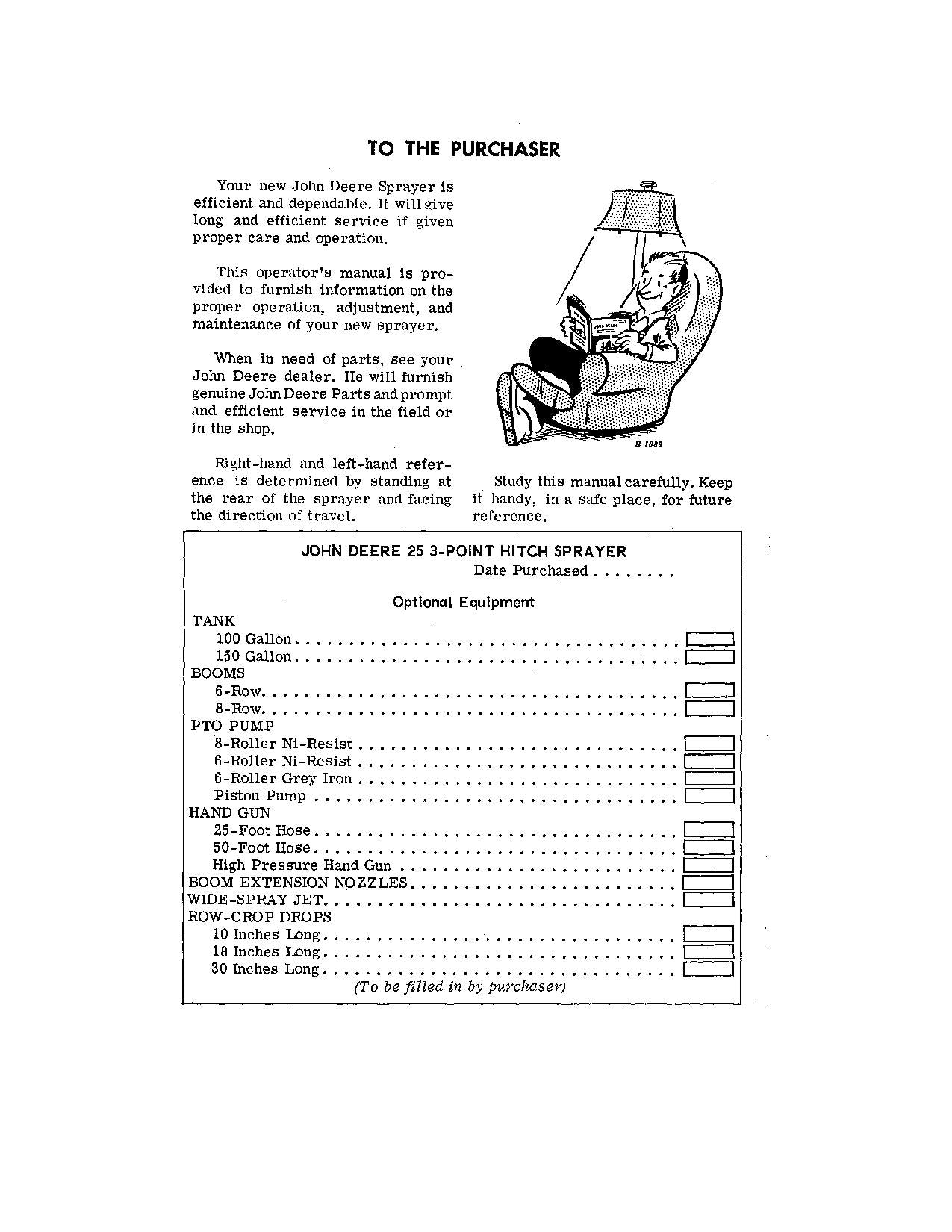 JOHN DEERE 25 SPRAYER OPERATORS MANUAL