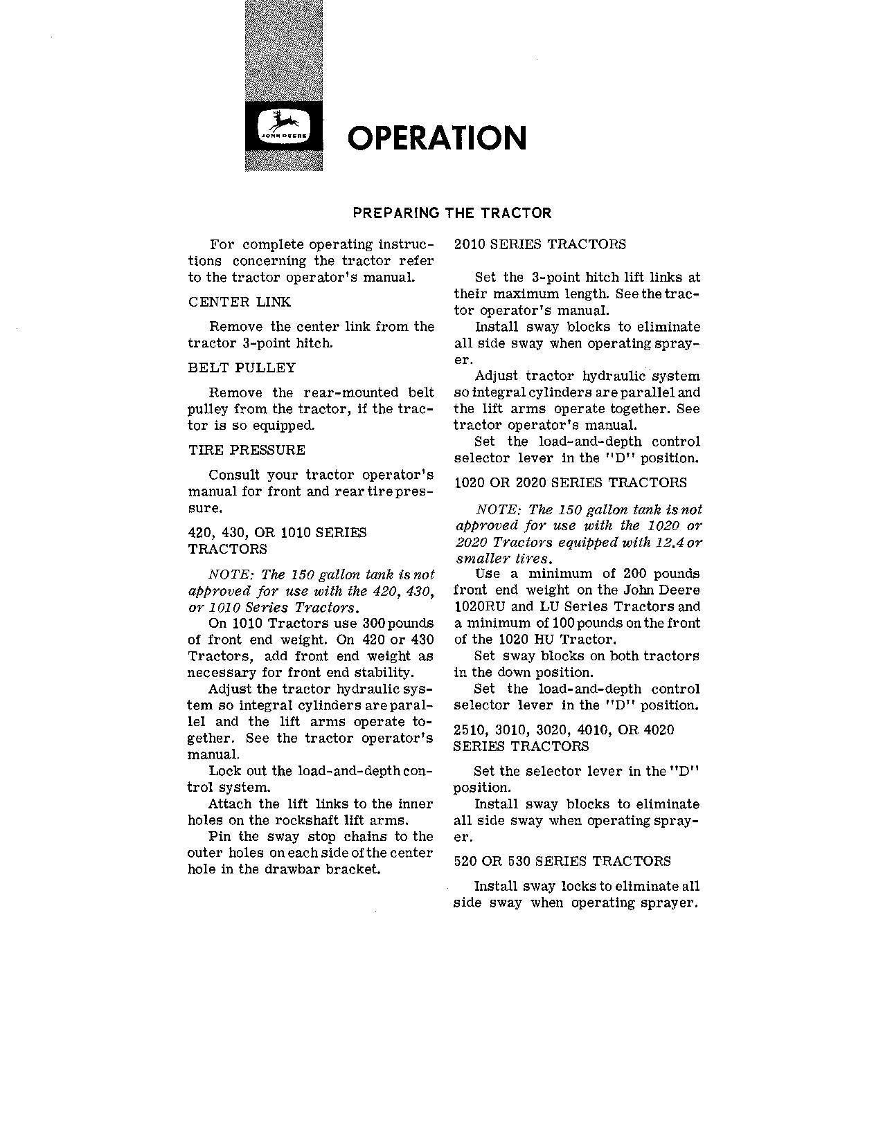 JOHN DEERE 25A SPRAYER OPERATORS MANUAL #1