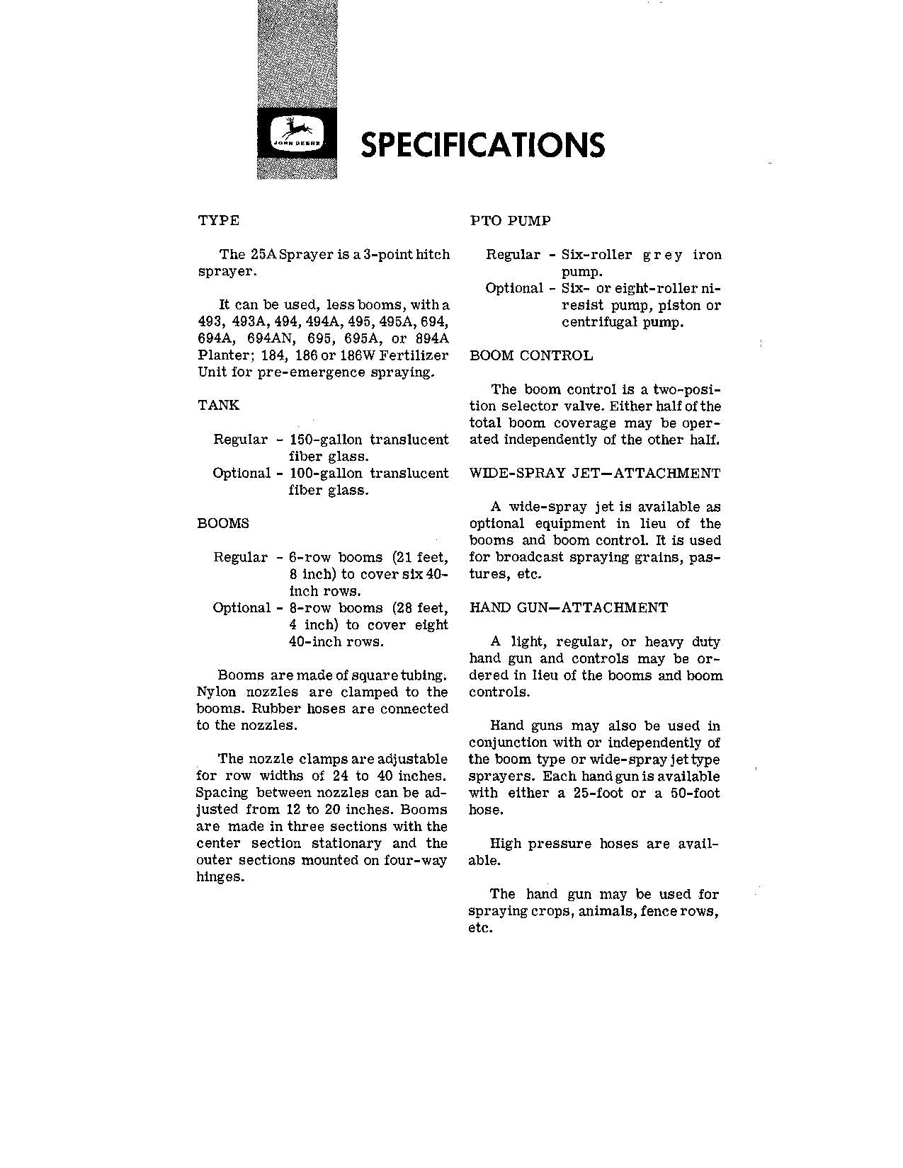 JOHN DEERE 25A SPRAYER OPERATORS MANUAL #1