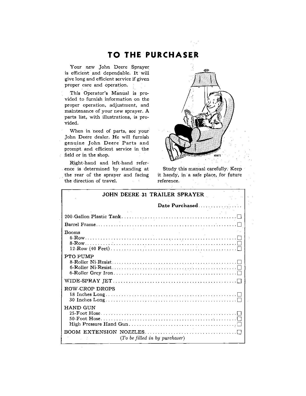 JOHN DEERE 31 SPRAYER OPERATORS MANUAL