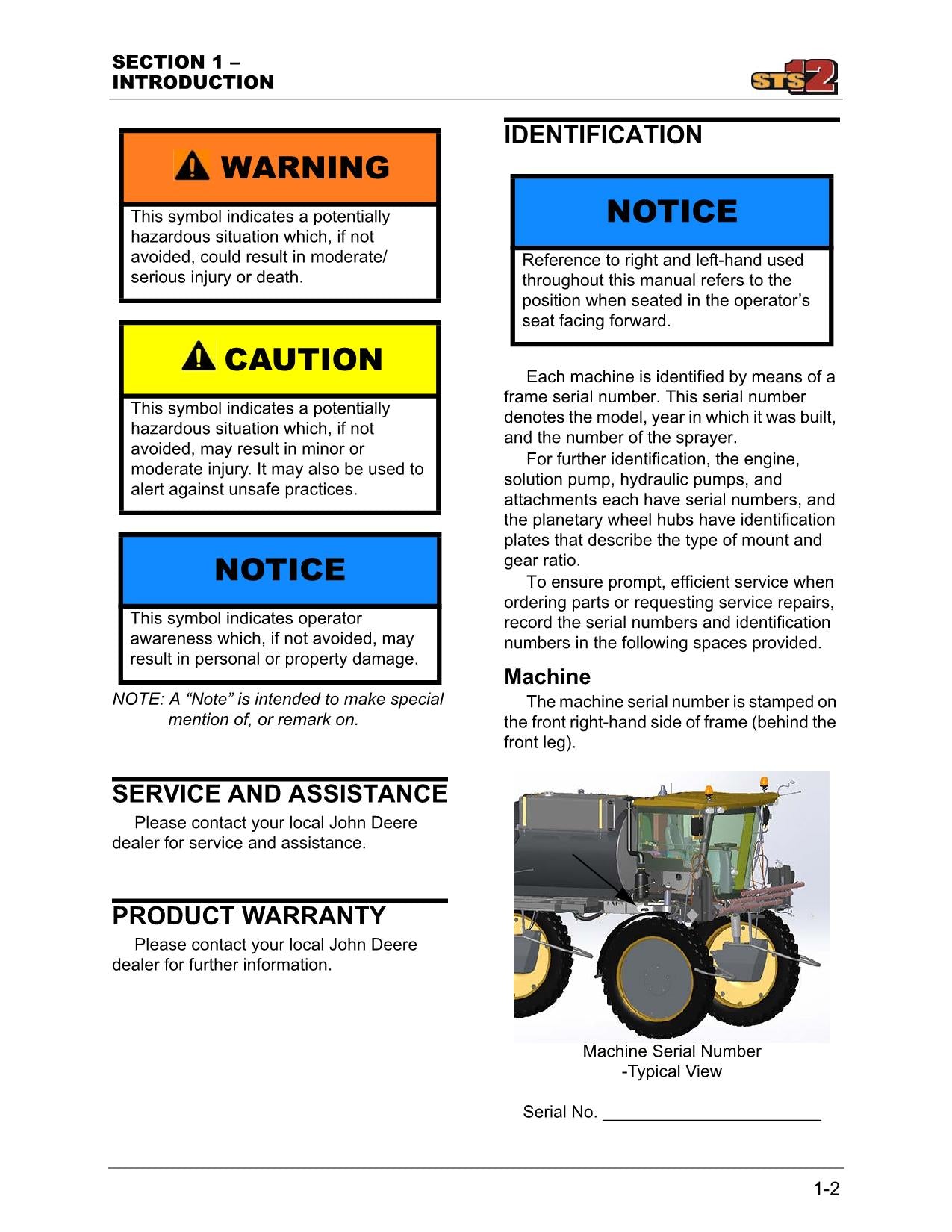 MANUEL D'UTILISATION DU PULVÉRISATEUR JOHN DEERE STS12