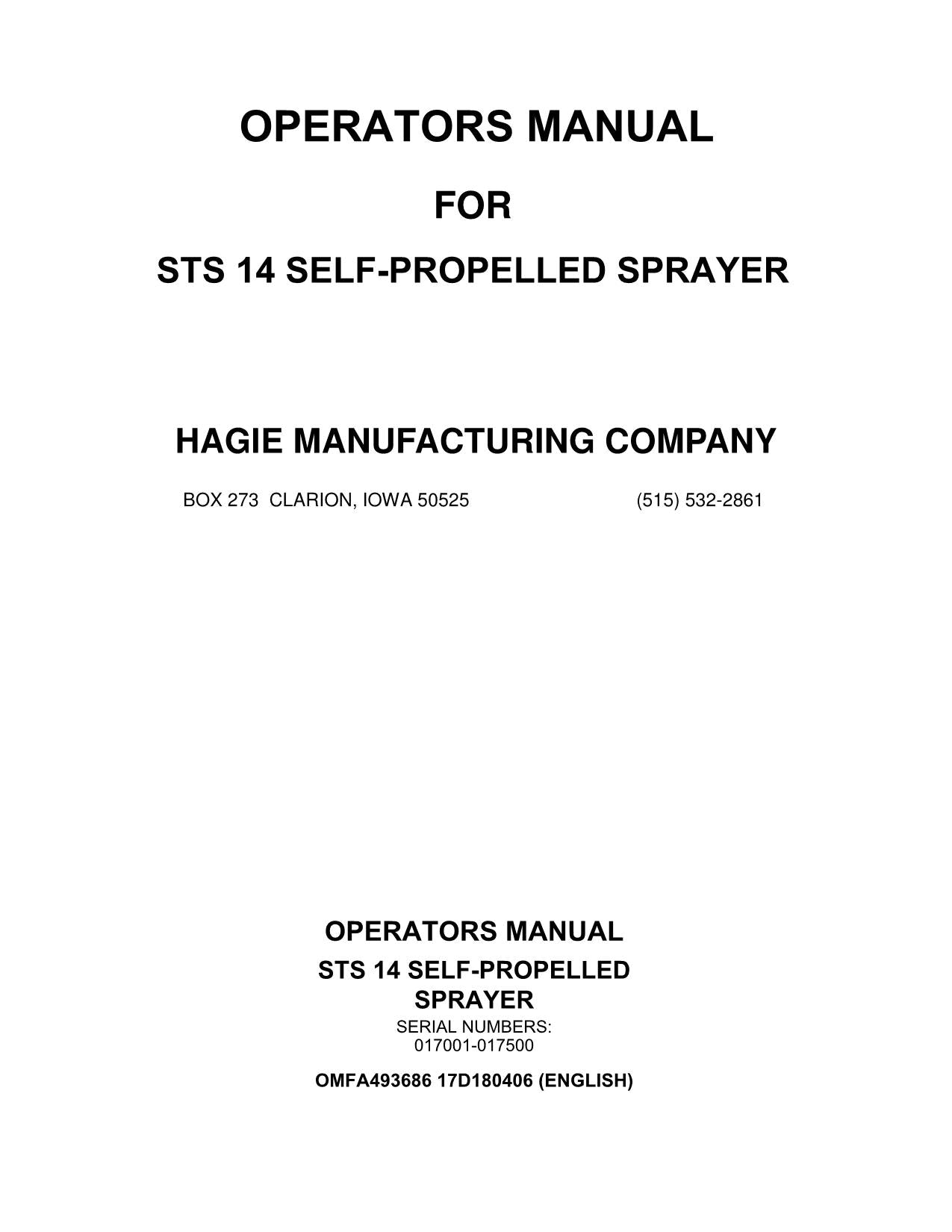 JOHN DEERE STS14 SPRAYER OPERATORS MANUAL