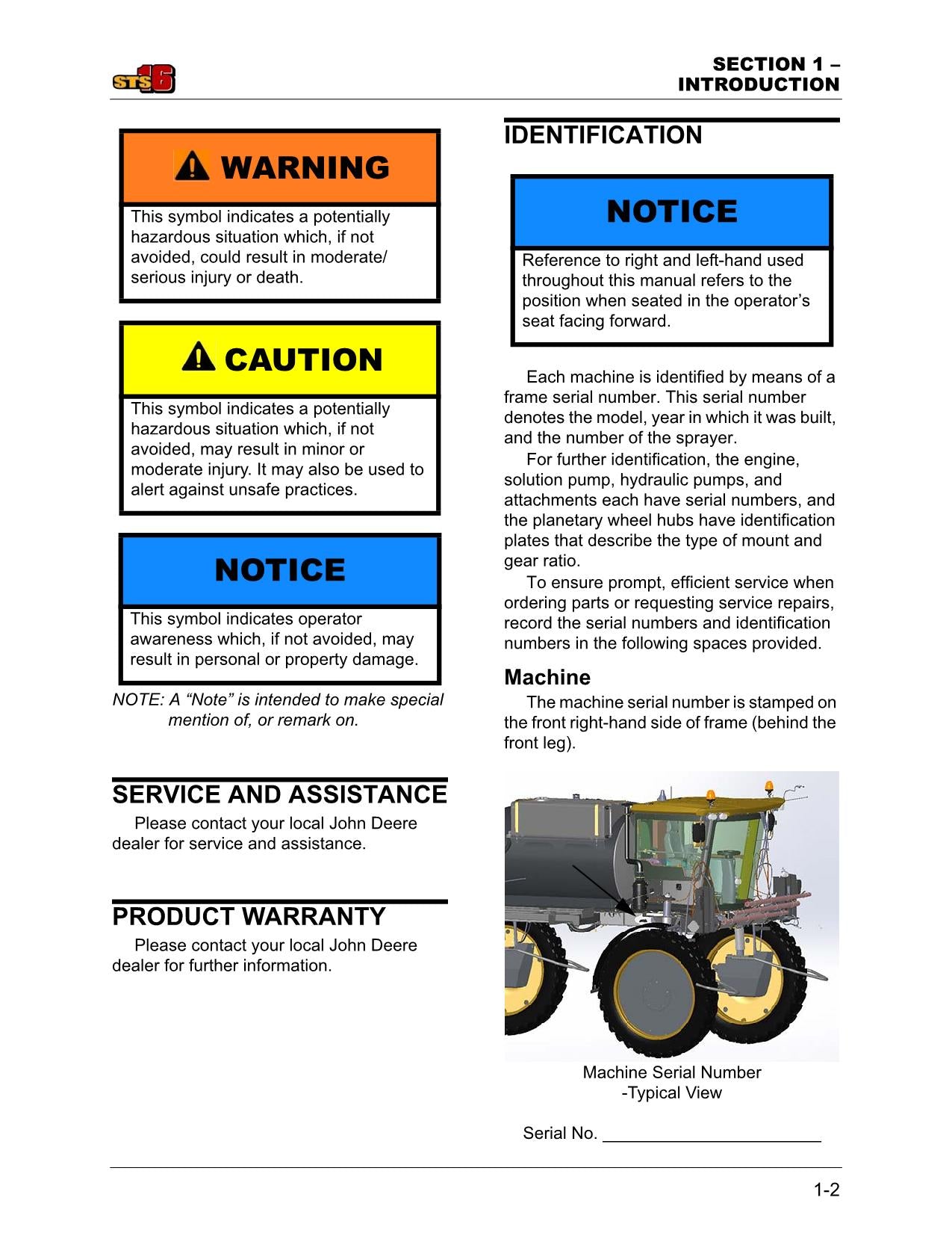 JOHN DEERE STS16 SPRÜHGERÄT-BEDIENUNGSANLEITUNG