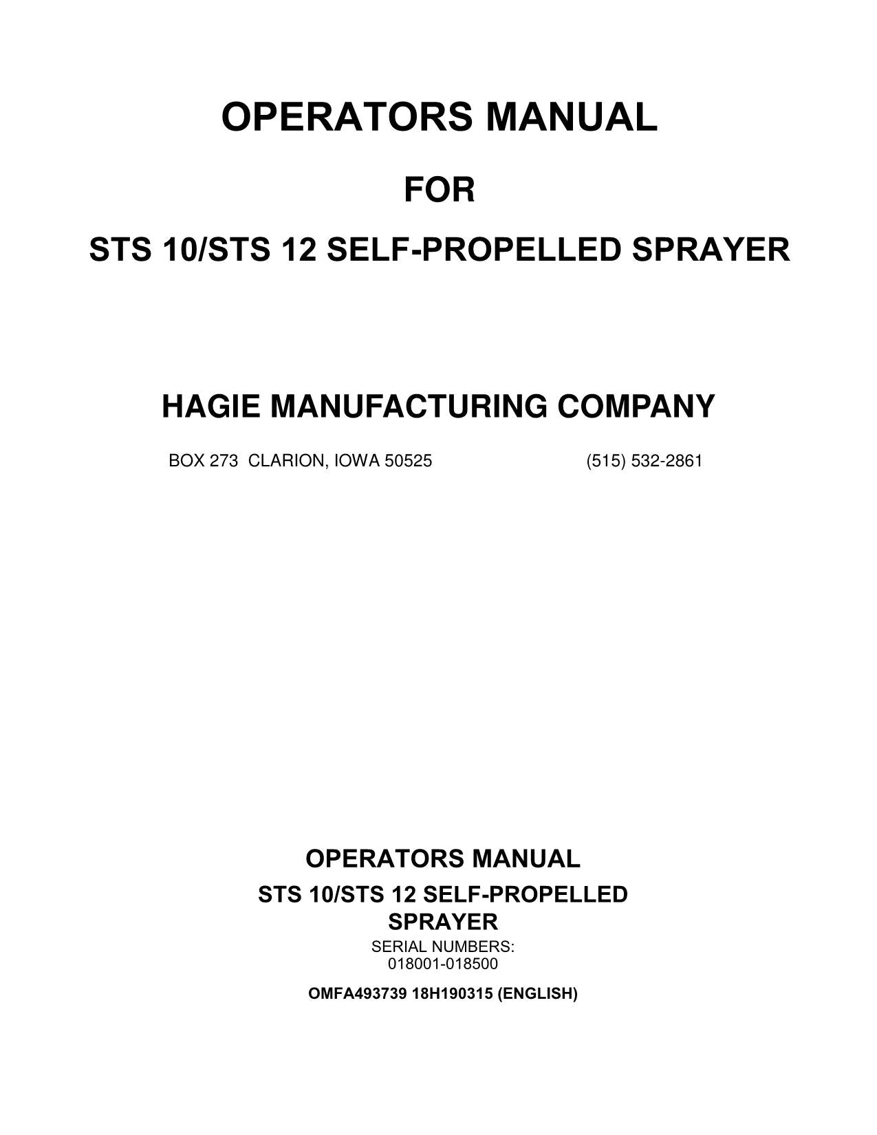 JOHN DEERE STS10  STS12 SPRAYER OPERATORS MANUAL