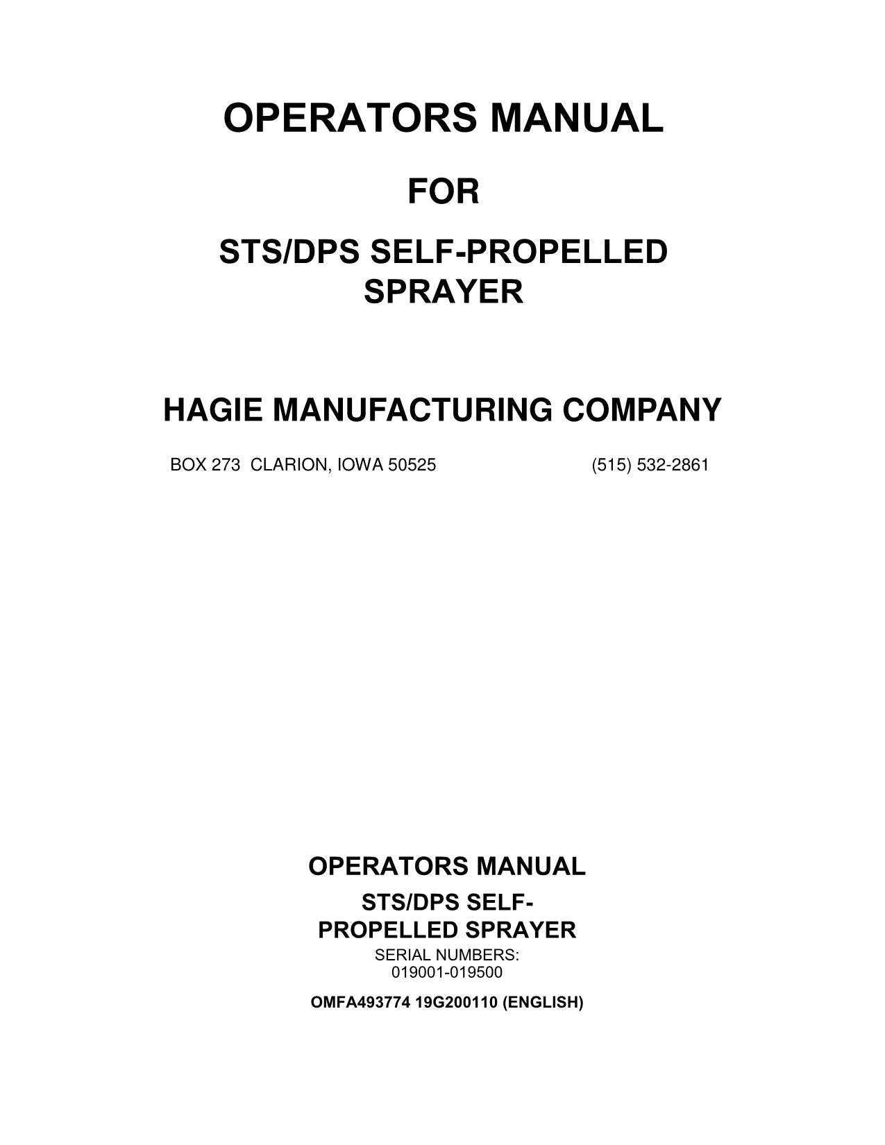 JOHN DEERE STS SPRAYER OPERATORS MANUAL #1