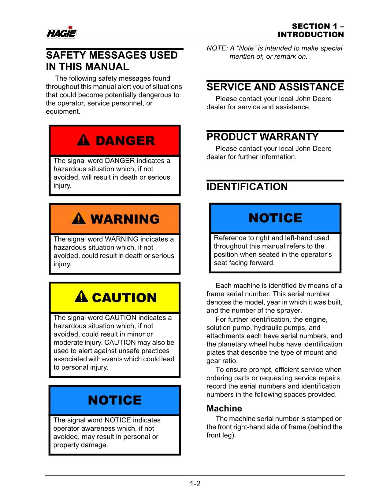 JOHN DEERE STS SPRAYER OPERATORS MANUAL #1