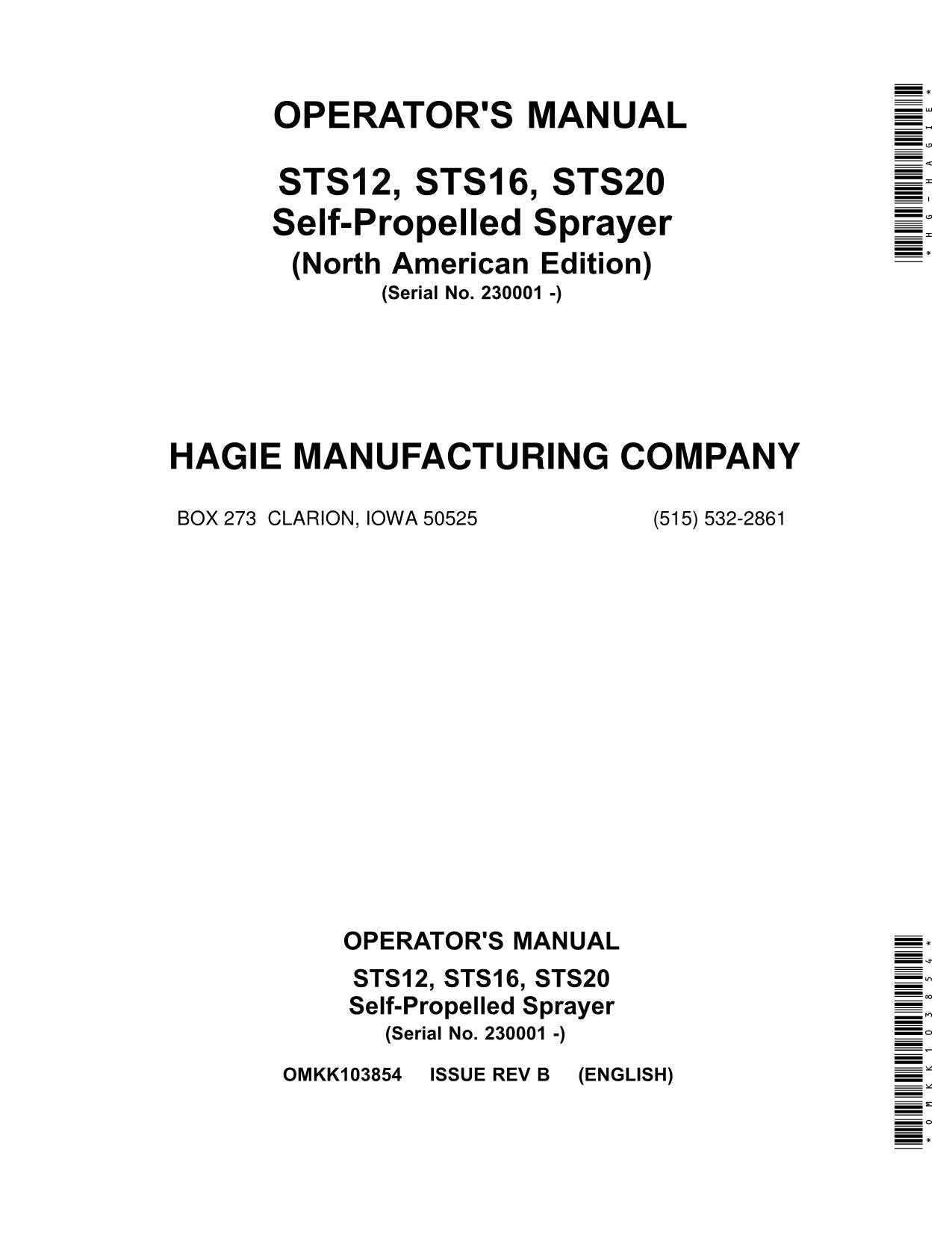 JOHN DEERE STS 20  STS 12  STS 16 SPRAYER OPERATORS MANUAL #1