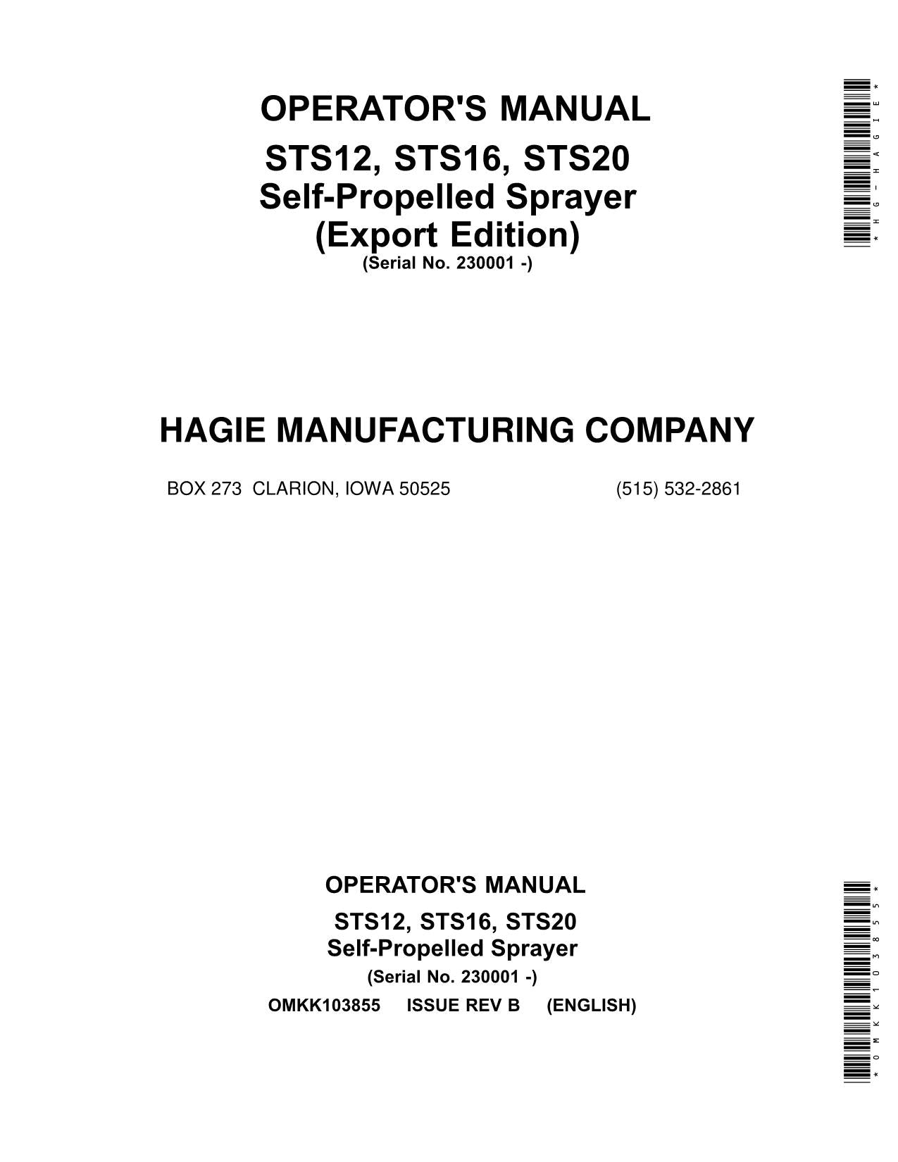 JOHN DEERE STS 20  STS 12  STS 16 SPRAYER OPERATORS MANUAL #2