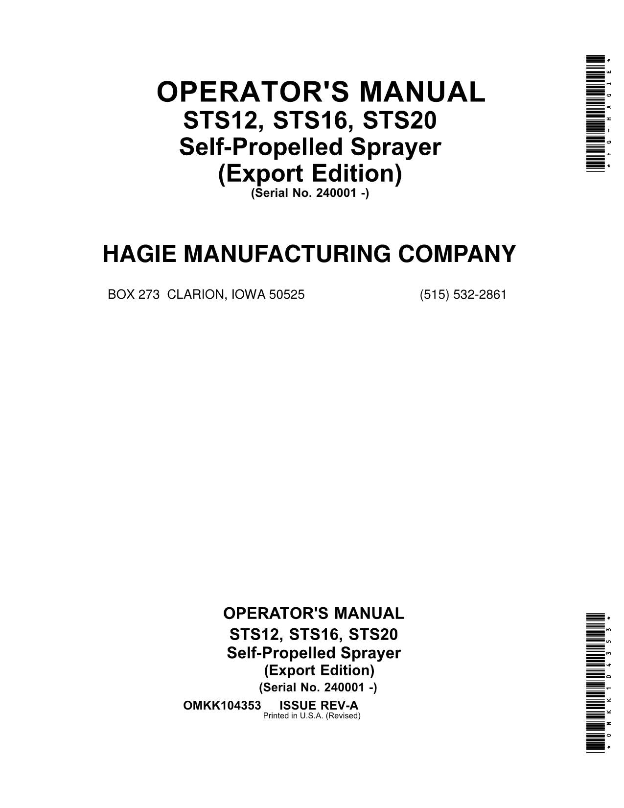 JOHN DEERE STS 20  STS 12  STS 16 SPRAYER OPERATORS MANUAL #3