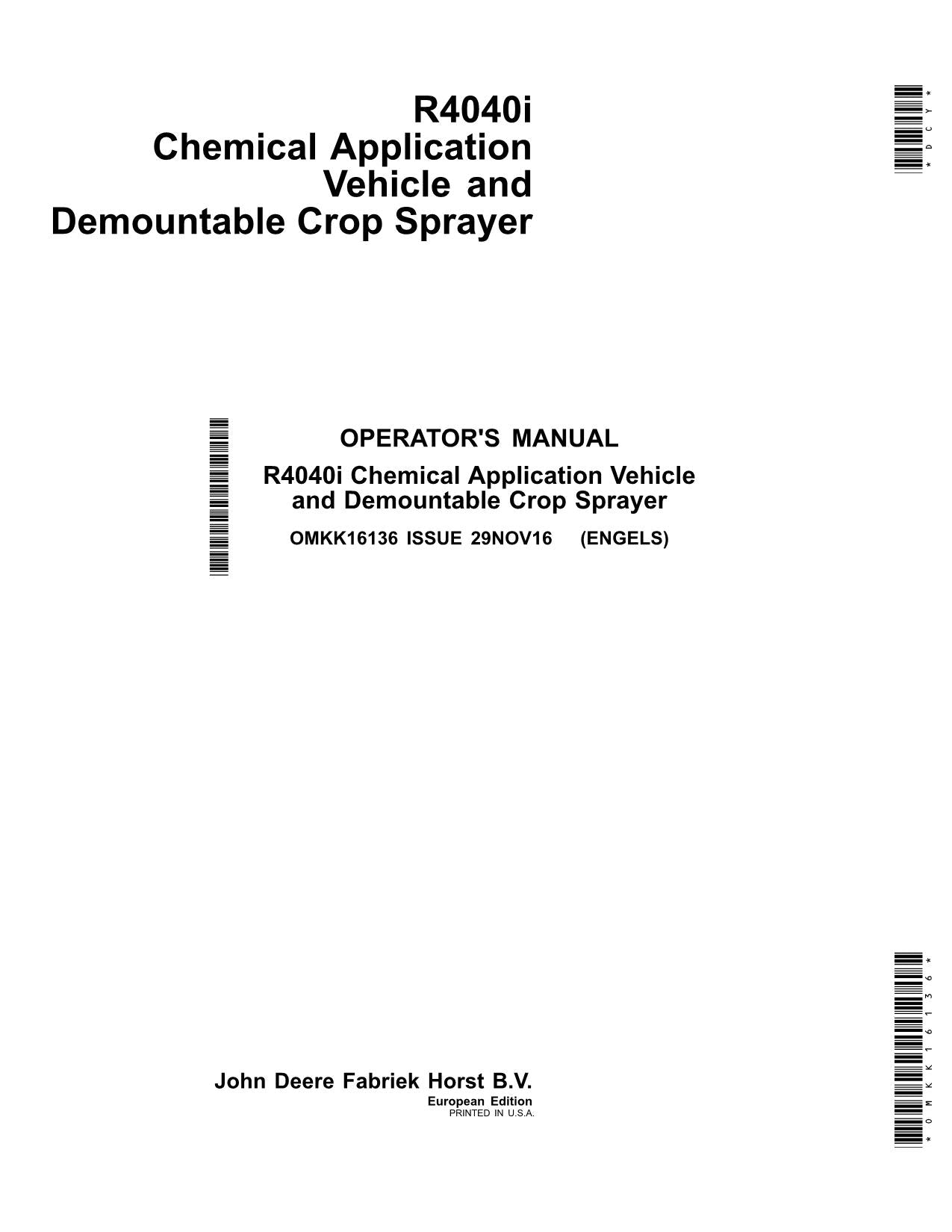 JOHN DEERE R4040i SPRAYER OPERATORS MANUAL