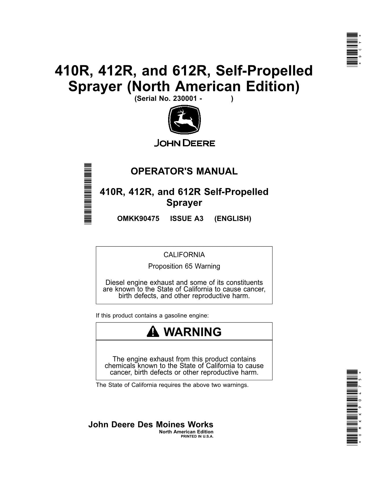 JOHN DEERE 612R  412R  410R SPRAYER OPERATORS MANUAL