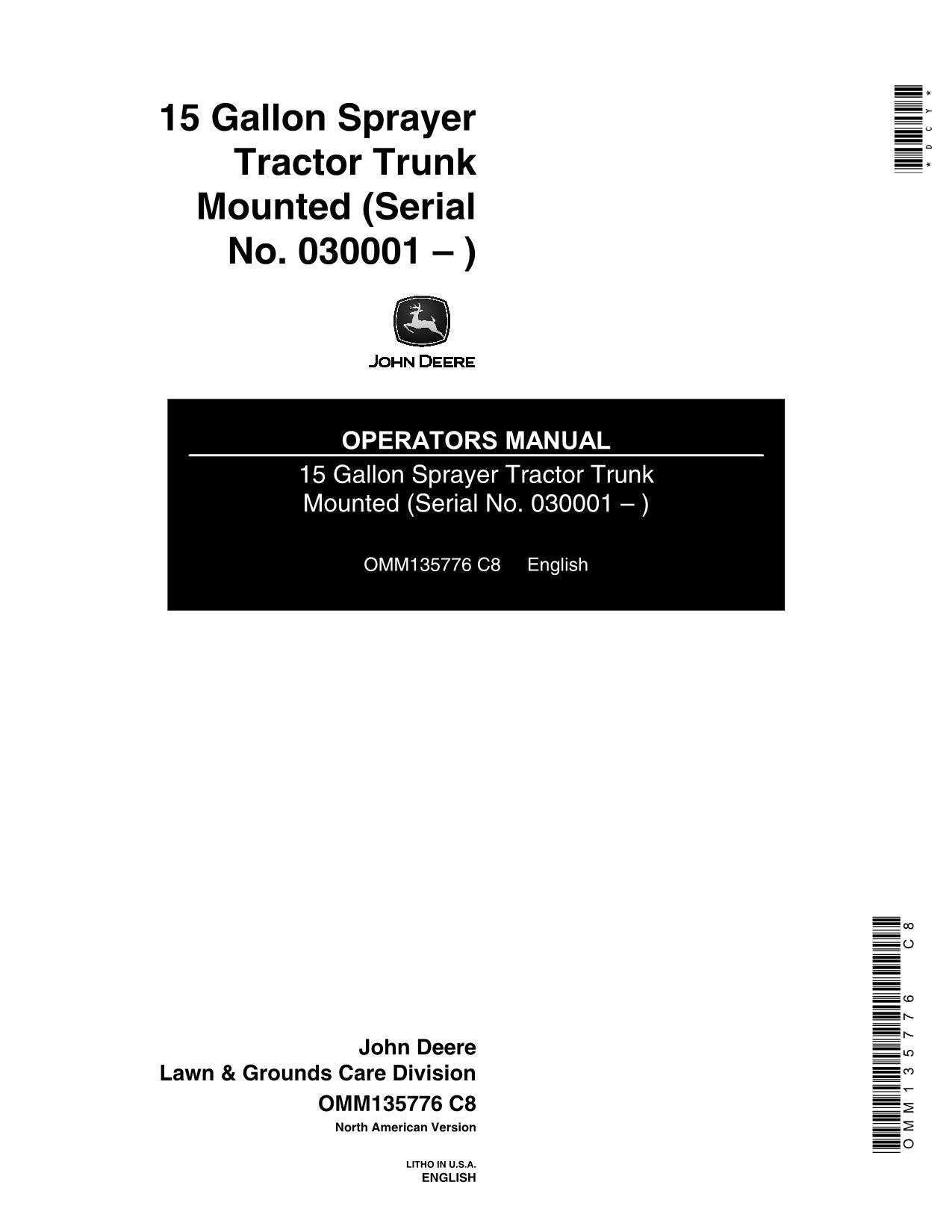 JOHN DEERE 15 GALLON SPRAYER OPERATORS MANUAL #2