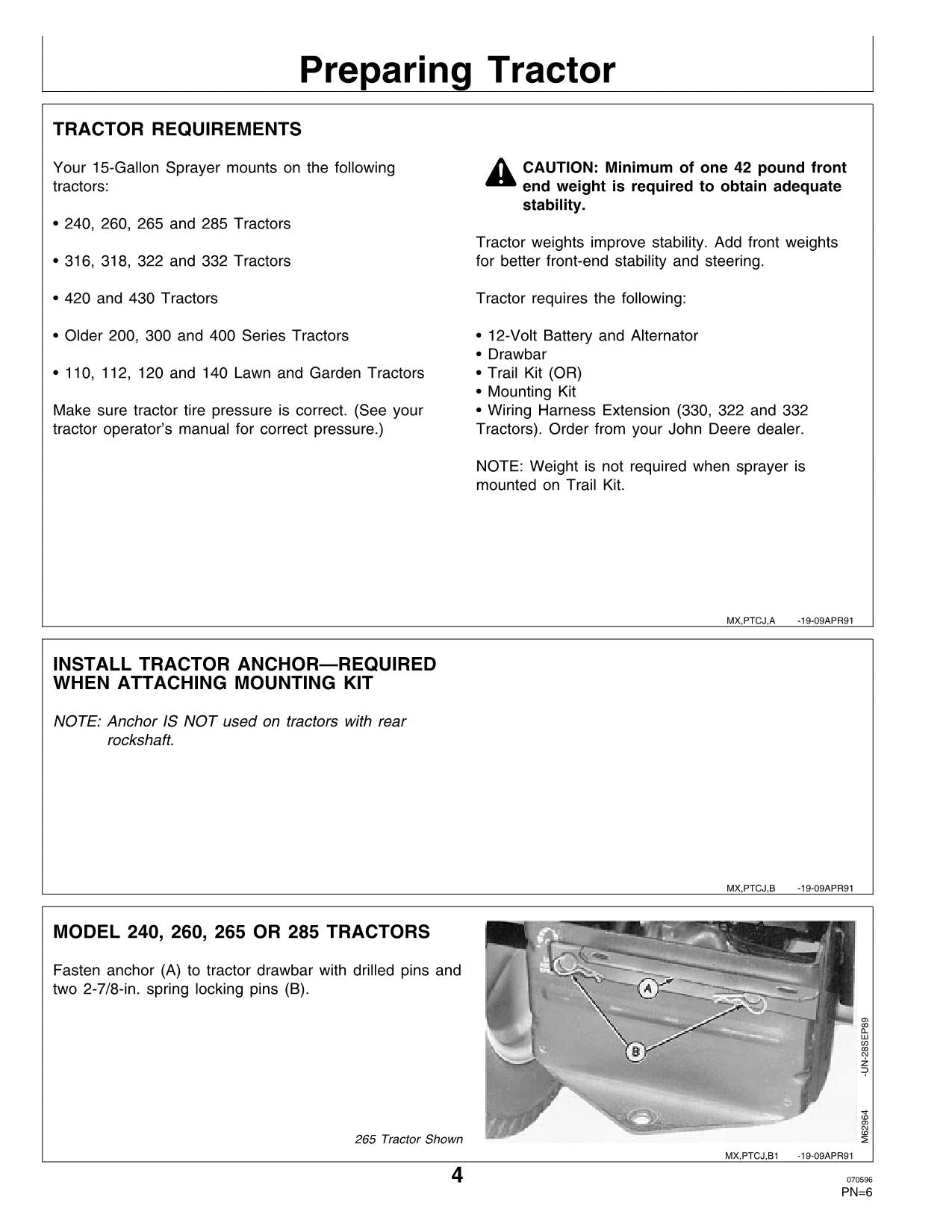 JOHN DEERE 15 GALLON 210 110 112 120 140 240 260 265 SPRAYER OPERATORS MANUAL