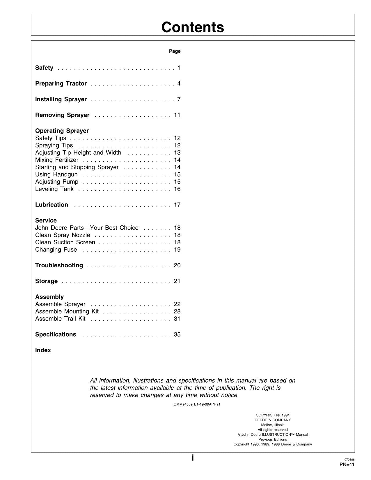 JOHN DEERE 15 GALLON 210 110 112 120 140 240 260 265 SPRAYER OPERATORS MANUAL