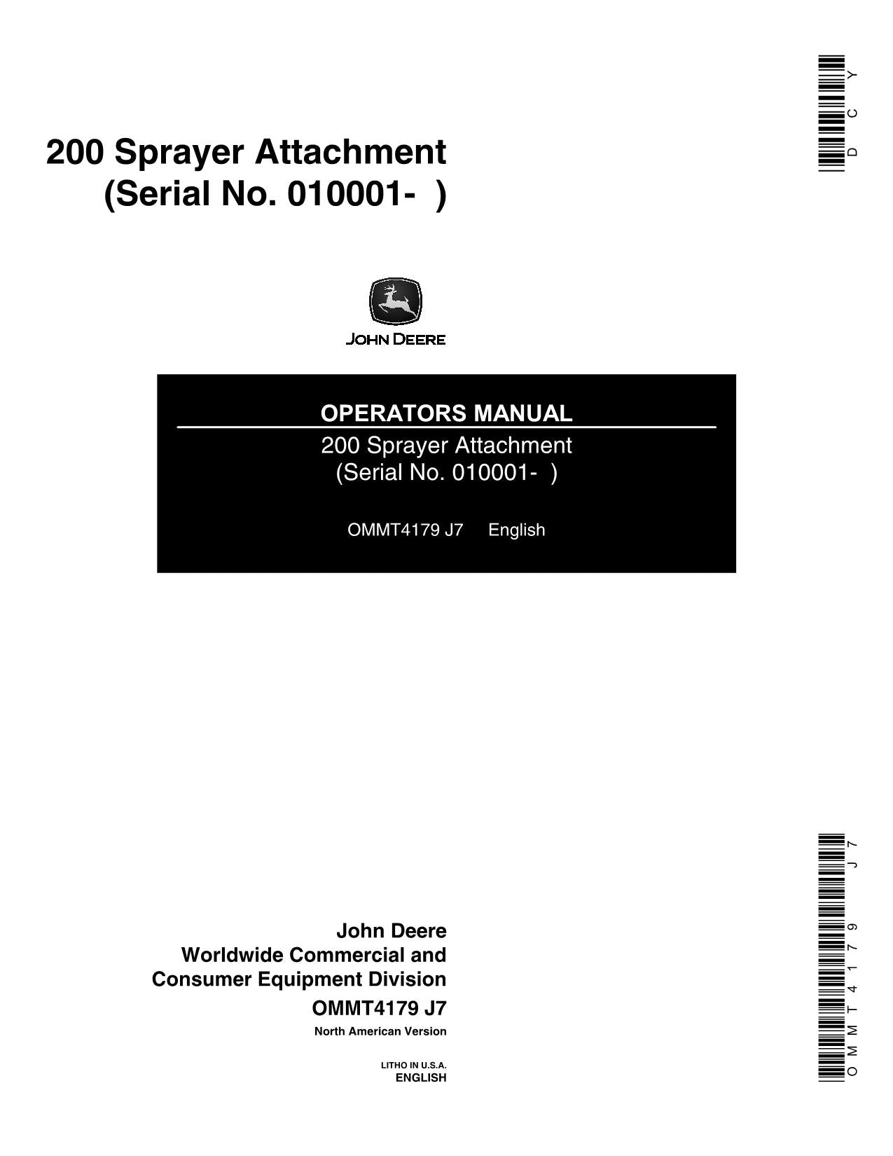 JOHN DEERE 200 18 SPRAYER OPERATORS MANUAL