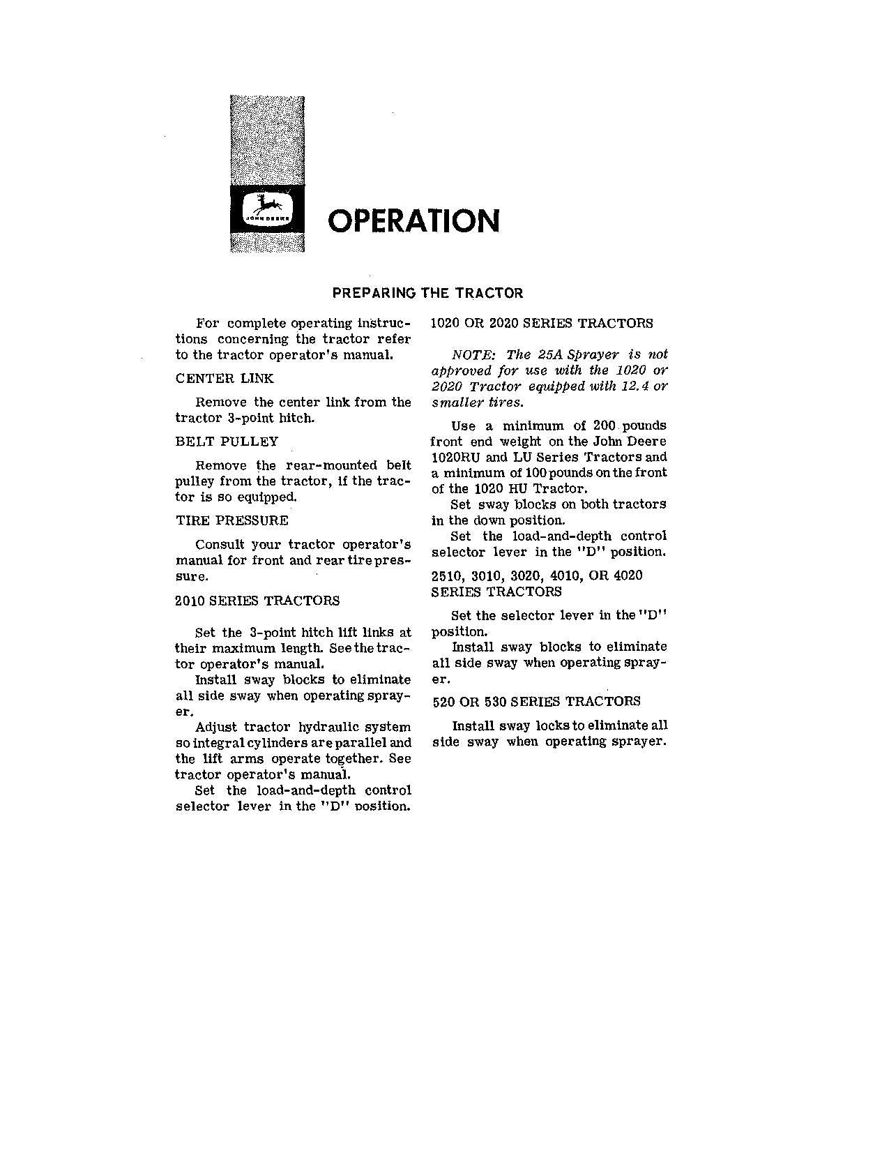 JOHN DEERE 25A SPRAYER OPERATORS MANUAL #2