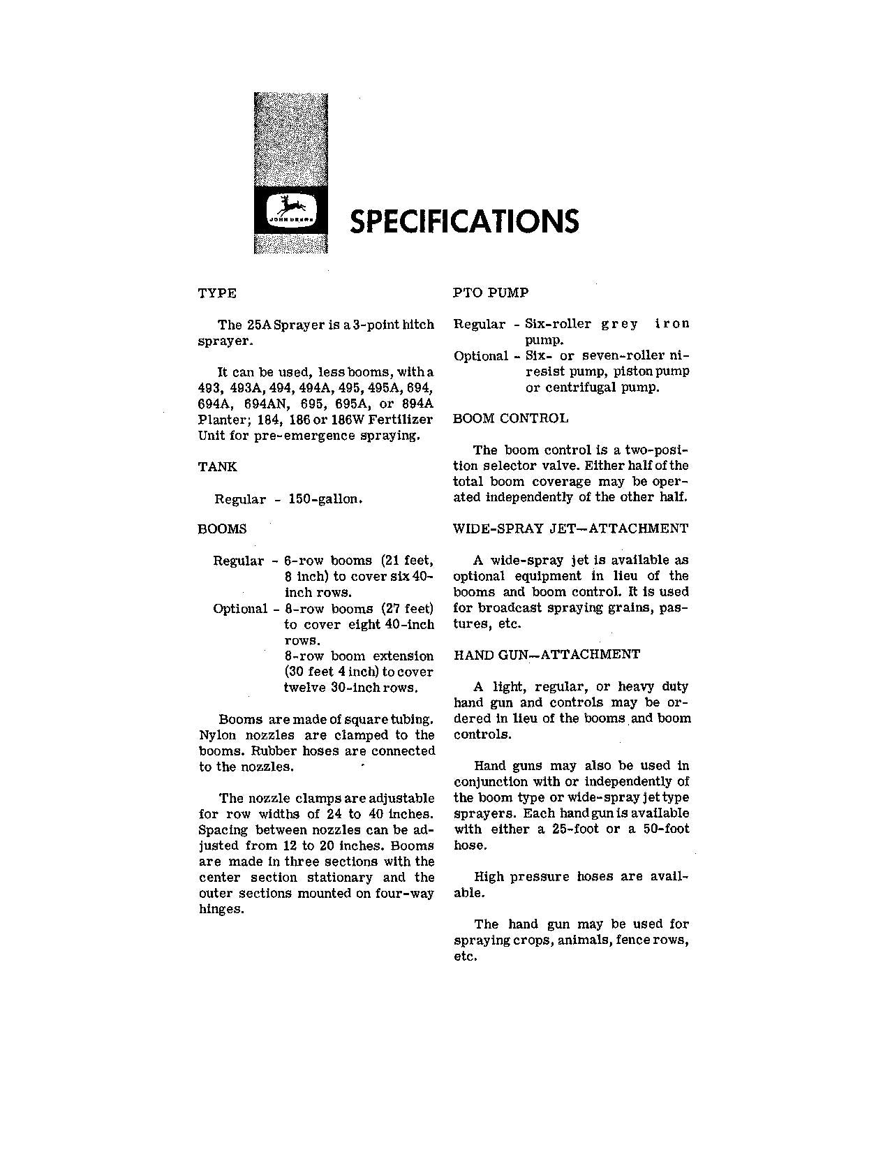 JOHN DEERE 25A SPRAYER OPERATORS MANUAL #2