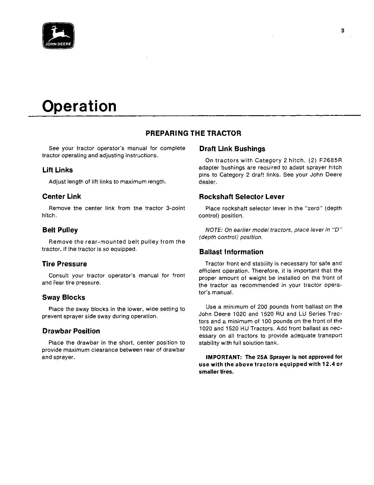 JOHN DEERE 25A SPRAYER OPERATORS MANUAL #3