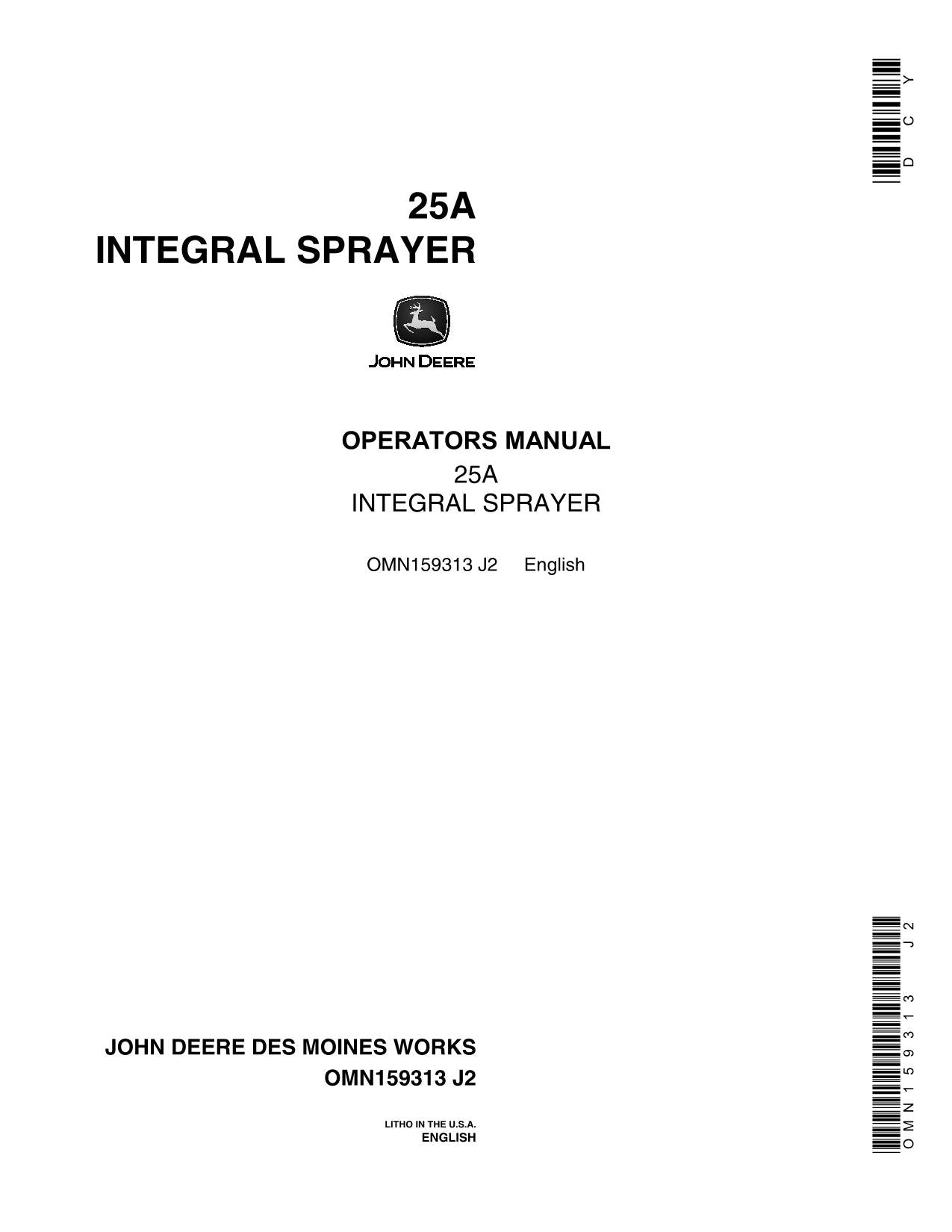 JOHN DEERE 25A SPRAYER OPERATORS MANUAL #3