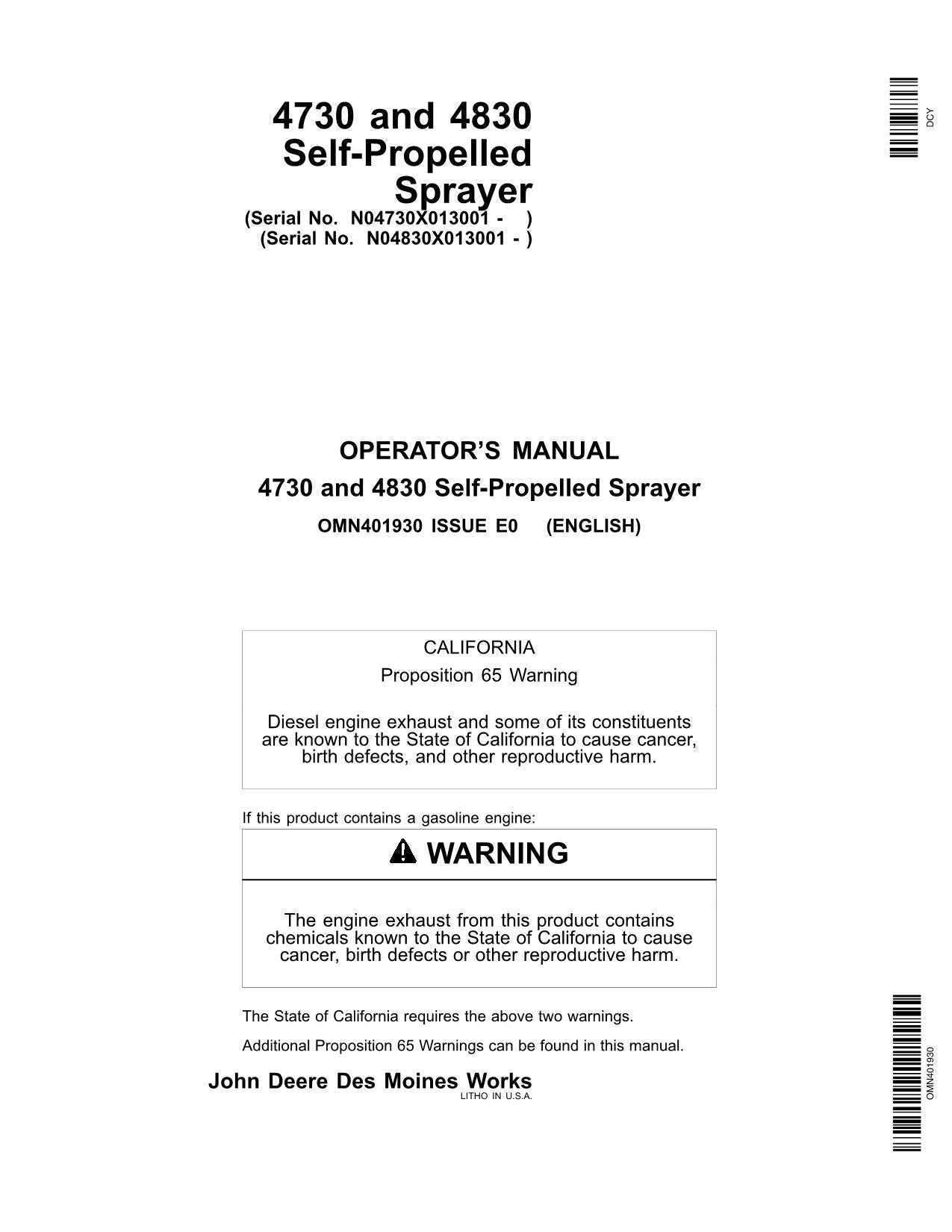 JOHN DEERE 4730  4830 SPRAYER OPERATORS MANUAL #5