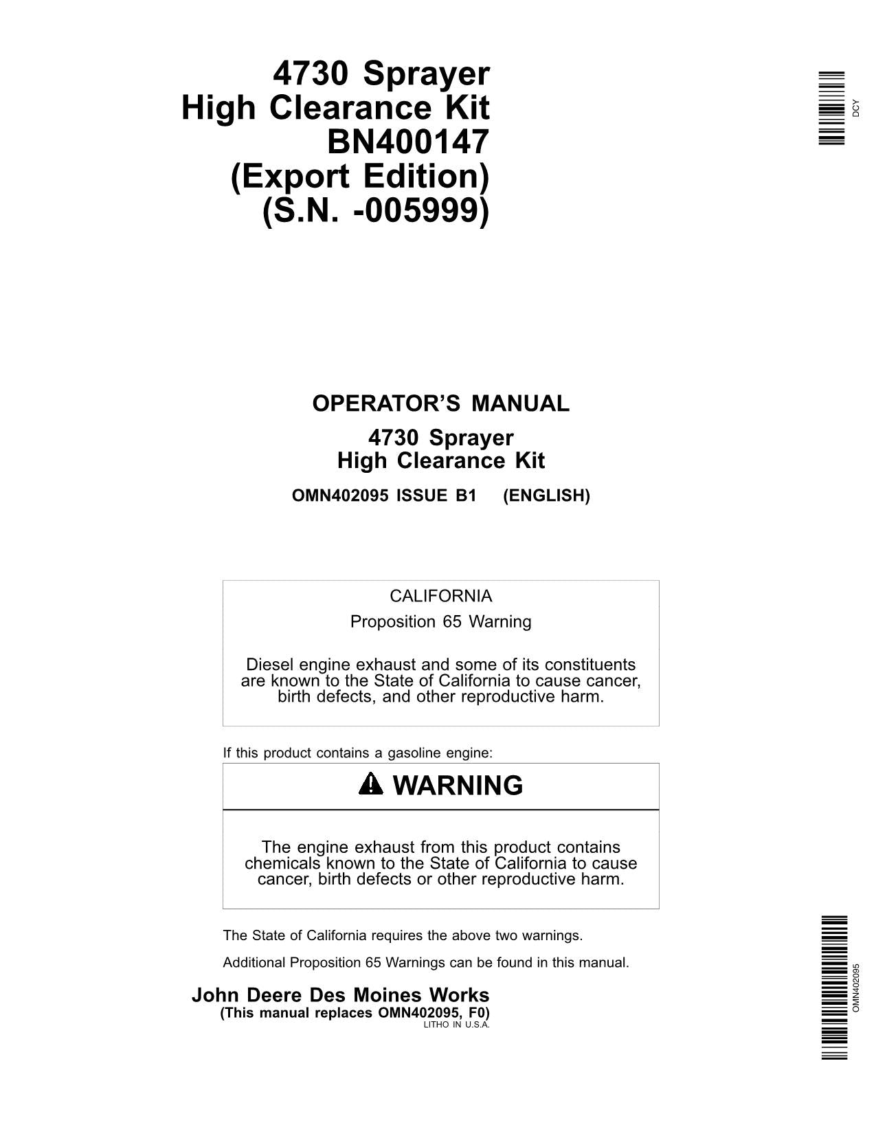 JOHN DEERE 4730 SPRAYER OPERATORS MANUAL #3