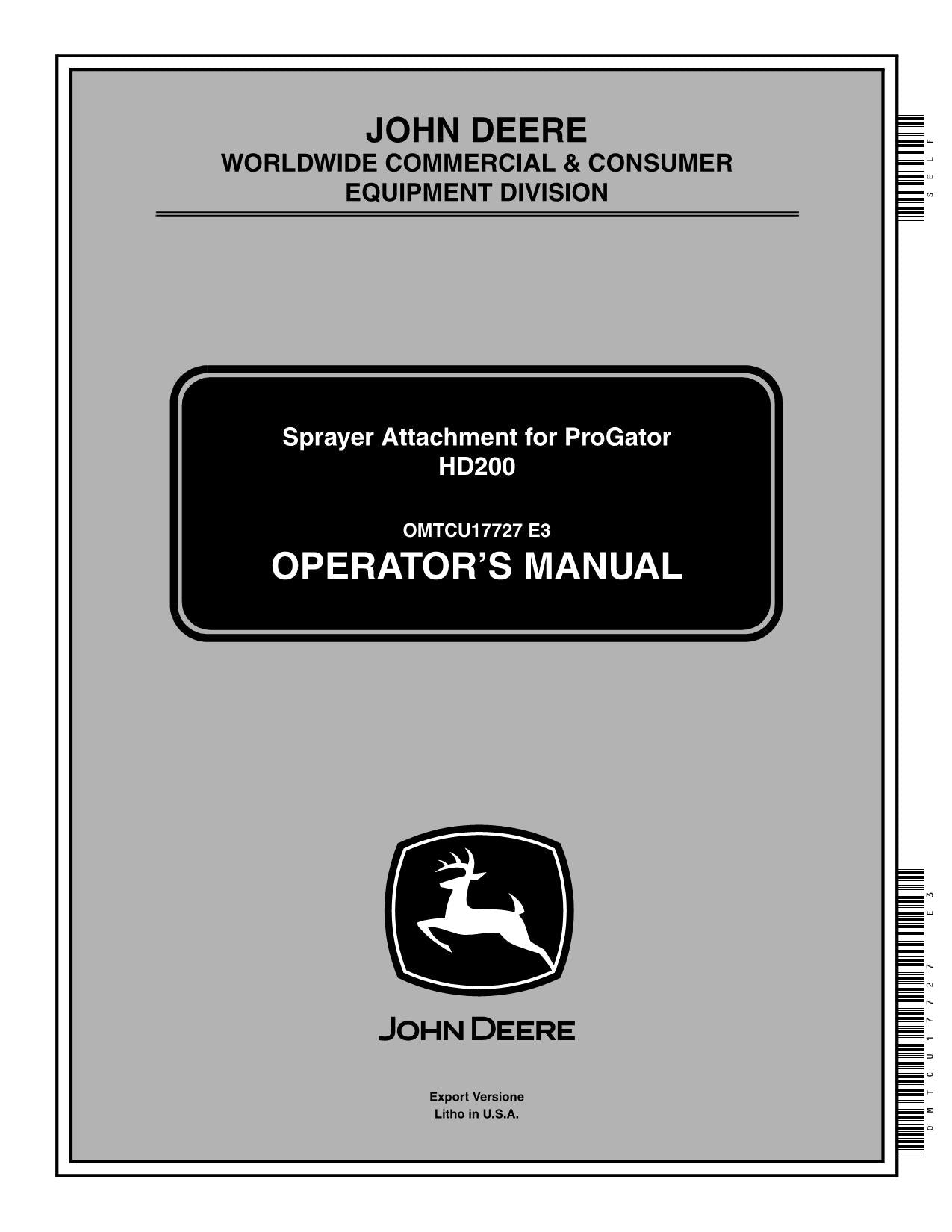 JOHN DEERE 2020 PROGATOR HD200 SPRAYER OPERATORS MANUAL