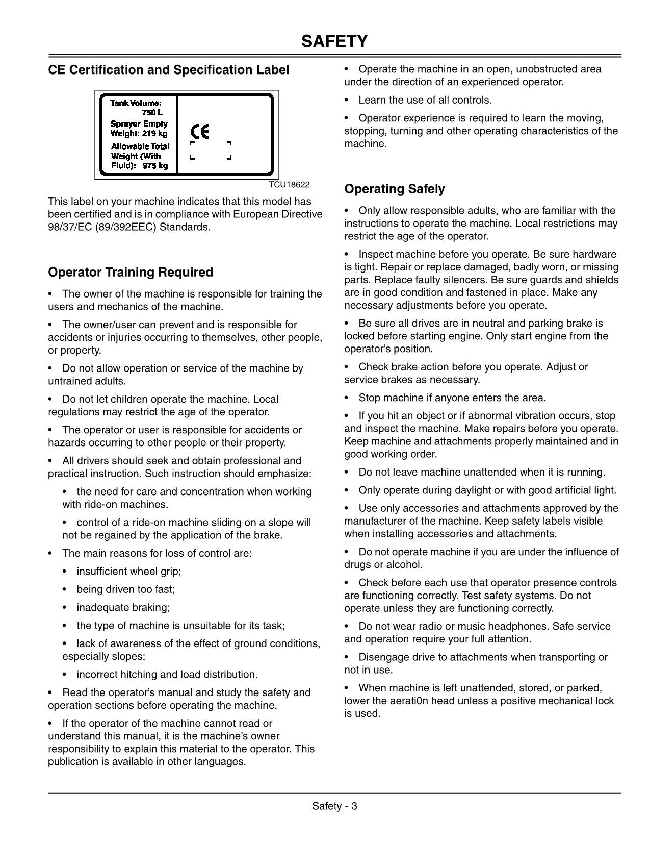 JOHN DEERE 2020 PROGATOR HD200 SPRAYER OPERATORS MANUAL