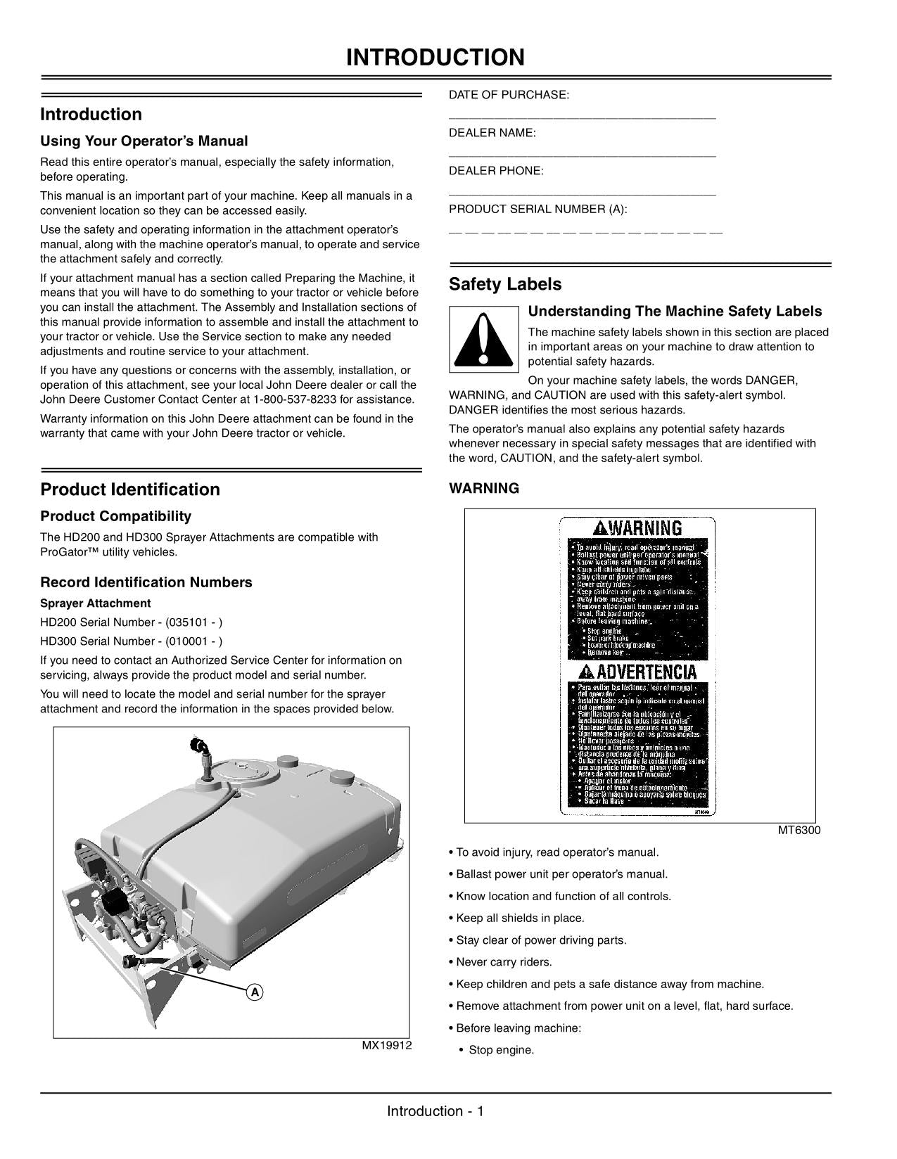 JOHN DEERE 2020 2030 PROGATOR HD300 HD200 SPRAYER OPERATORS MANUAL