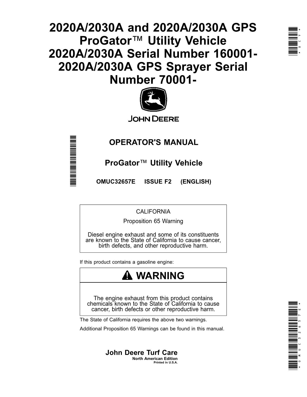 JOHN DEERE 2030A GPS 2030A 2020A 2020A EFI 2020A GPS SPRAYER OPERATOR MANUAL