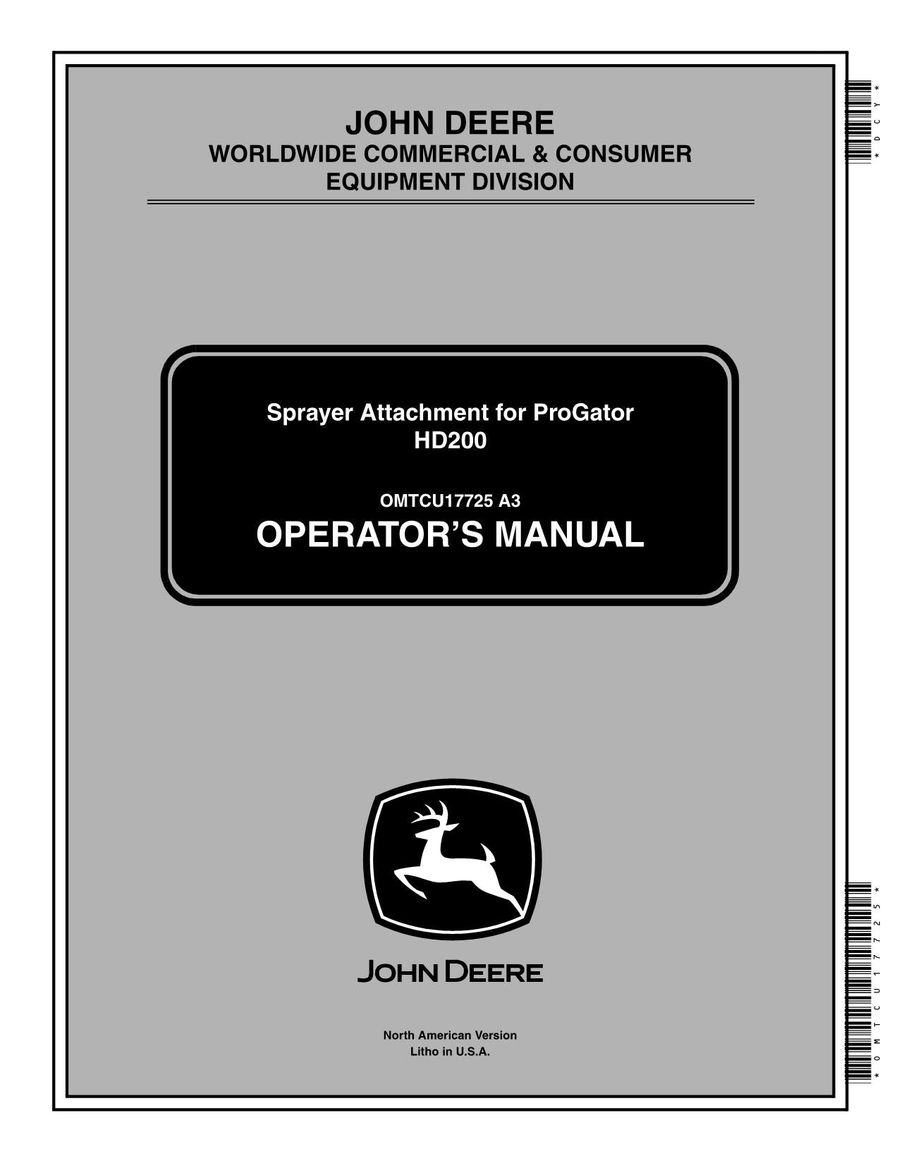 JOHN DEERE 2020 2030 PROGATOR HD200 SPRAYER OPERATORS MANUAL