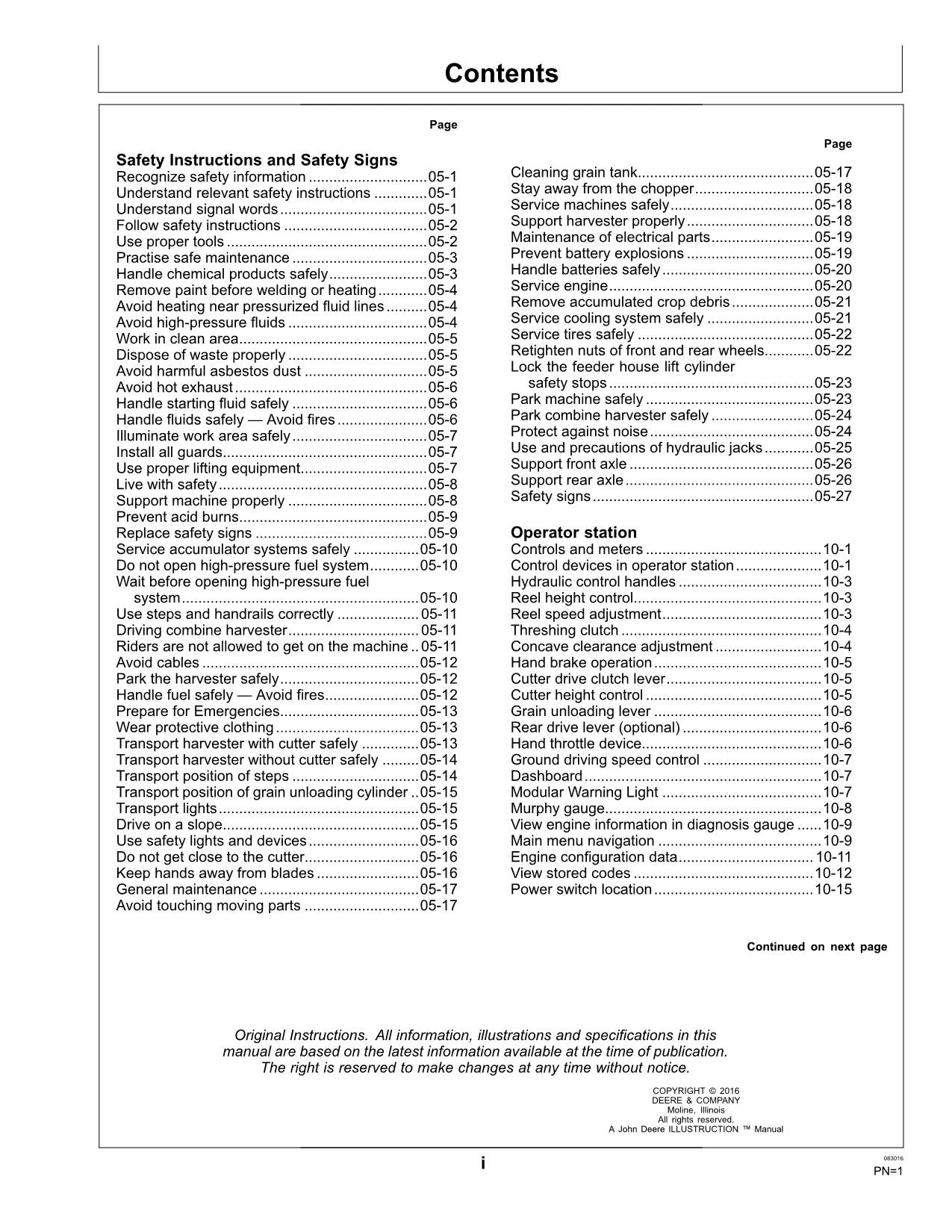 JOHN DEERE 4LZ-6 4LZ-7 C100 MÄHDRESCHER-BETRIEBSHANDBUCH