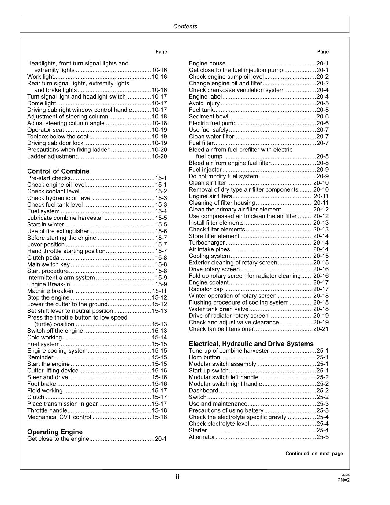 JOHN DEERE 4LZ-6 4LZ-7 C100 MÄHDRESCHER-BETRIEBSHANDBUCH