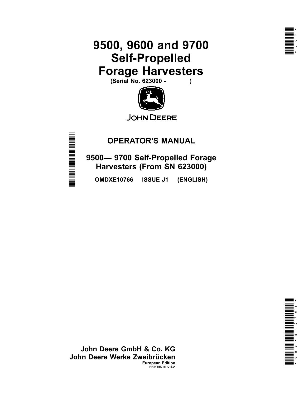 JOHN DEERE 9500 9600 9700 HARVESTER OPERATORS MANUAL #1