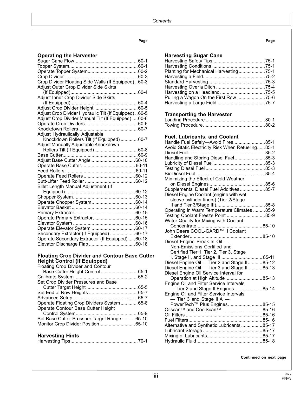 JOHN DEERE CH570 CH670 SUGAR CANE HARVESTER OPERATORS MANUAL