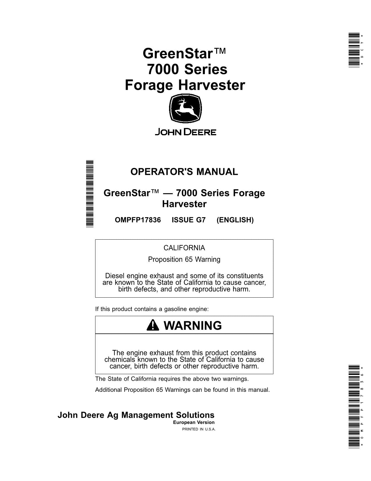 JOHN DEERE AMS GREENSTAR HARVESTER OPERATORS MANUAL