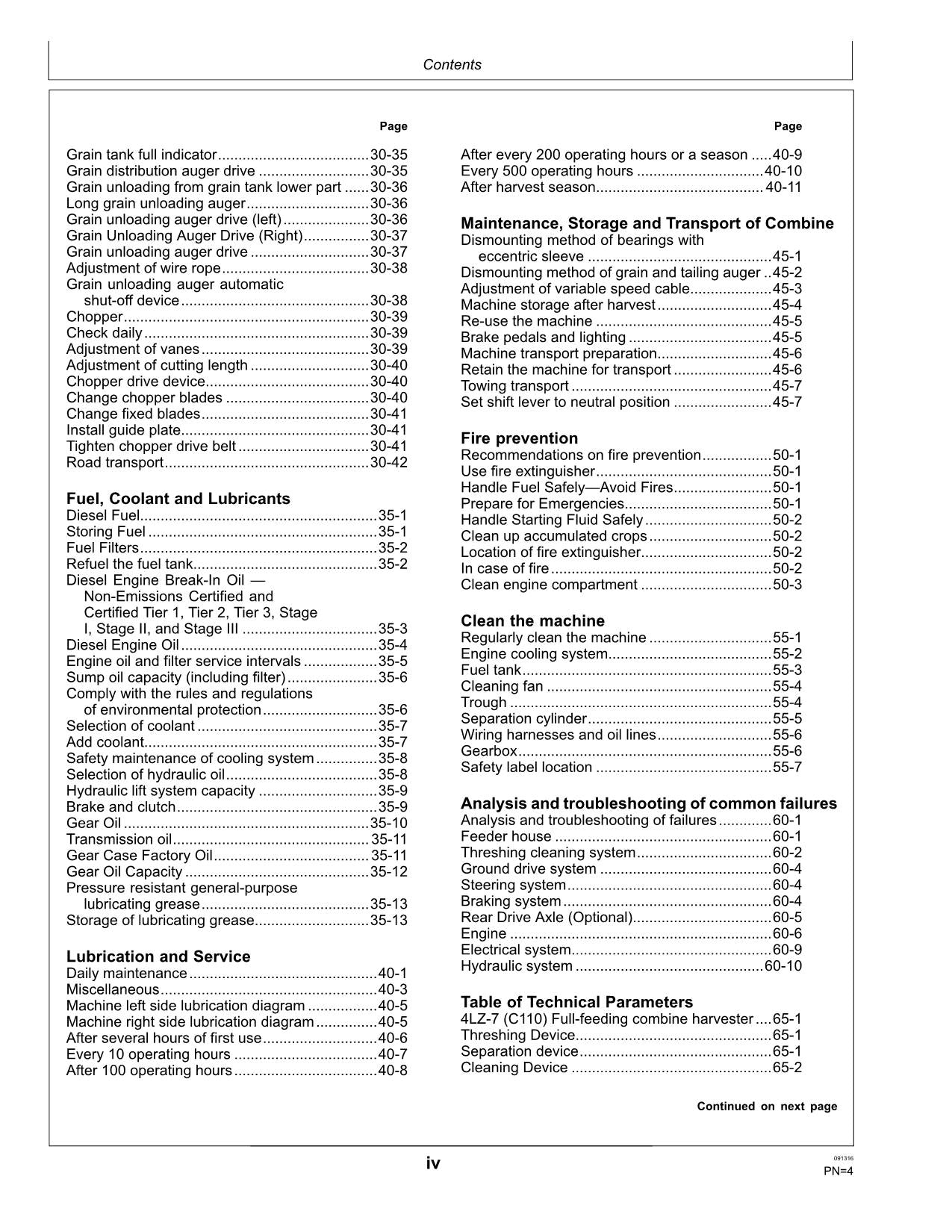 JOHN DEERE 4LZ-7 C110 COMBINE OPERATOR MANUAL