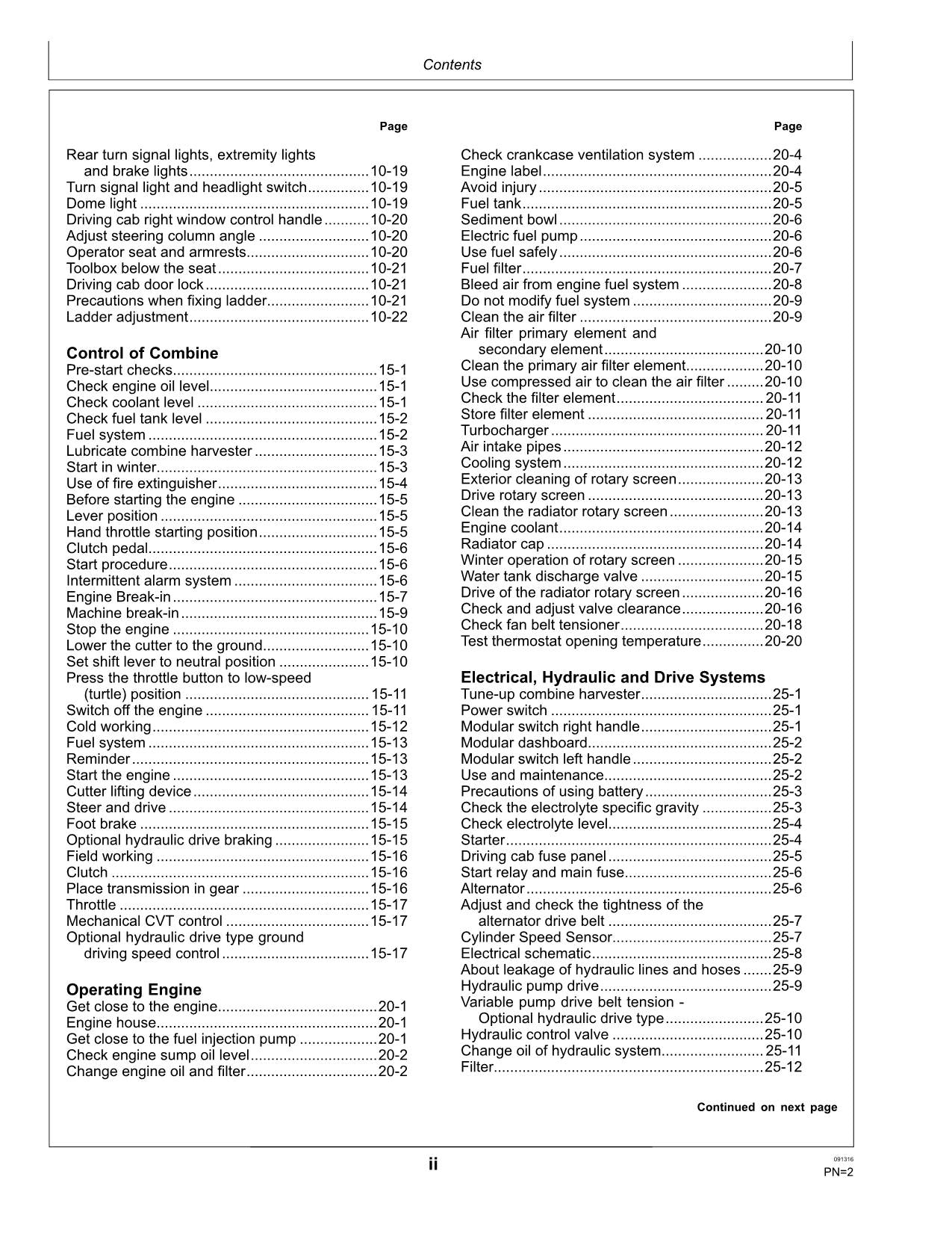 JOHN DEERE 4LZ-7 C110 COMBINE OPERATOR MANUAL