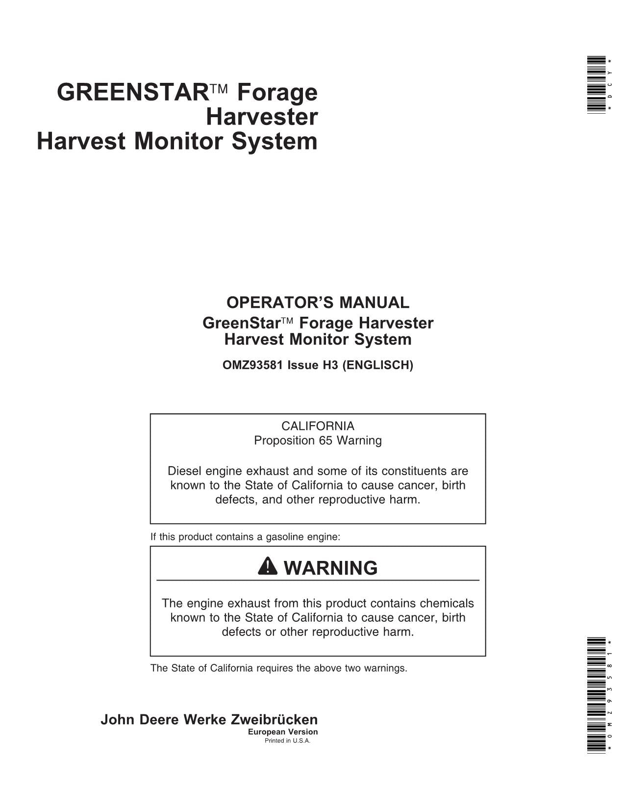 JOHN DEERE AMS GREENSTAR MONITOR SYSTEM HARVESTER OPERATORS MANUAL #2