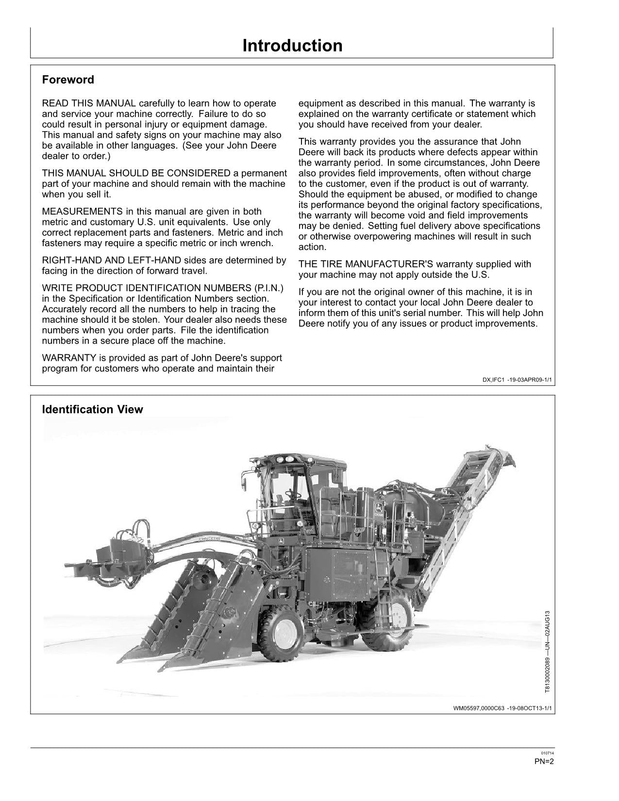 JOHN DEERE CH330 HARVESTER OPERATORS MANUAL #2