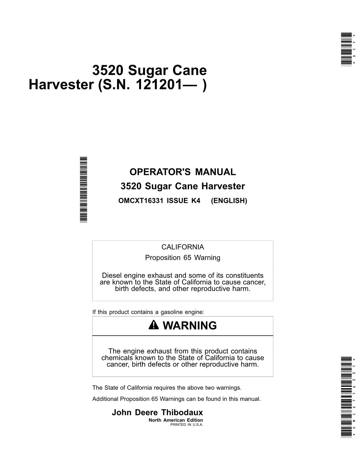 JOHN DEERE 3520 HARVESTER OPERATORS MANUAL