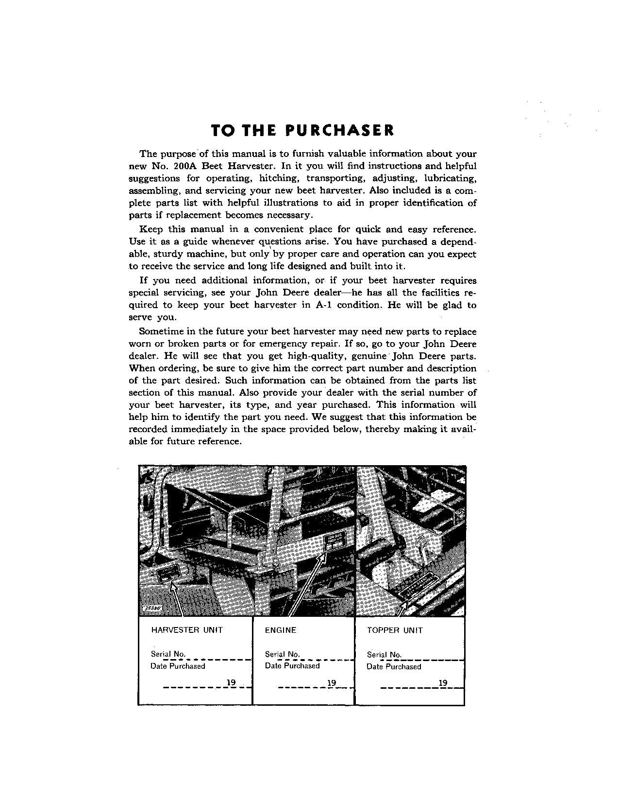 JOHN DEERE 200A HARVESTER OPERATORS MANUAL