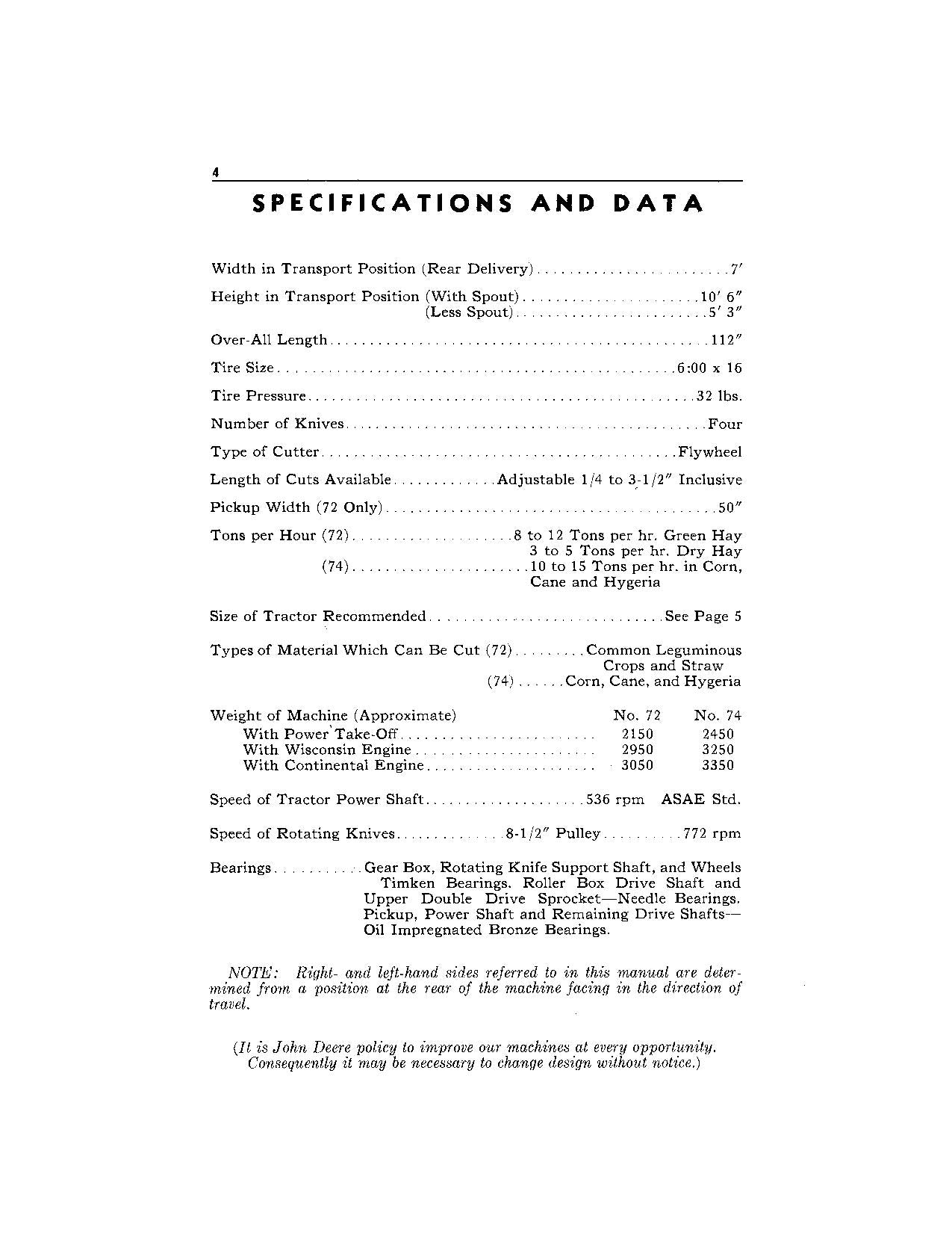 JOHN DEERE 72 74 HARVESTER OPERATORS MANUAL