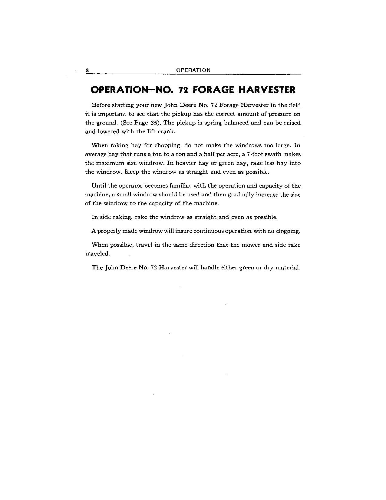 JOHN DEERE 72 74 HARVESTER OPERATORS MANUAL