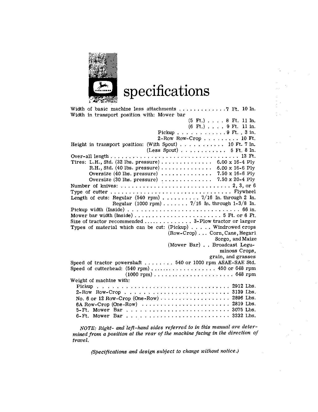 JOHN DEERE 6 HARVESTER OPERATORS MANUAL