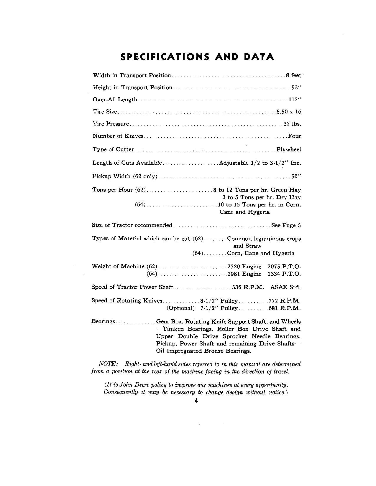 JOHN DEERE 62 64 HARVESTER OPERATORS MANUAL