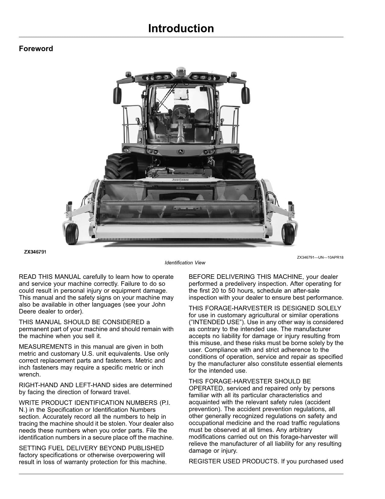 JOHN DEERE 9500 9600 HARVESTER OPERATORS MANUAL