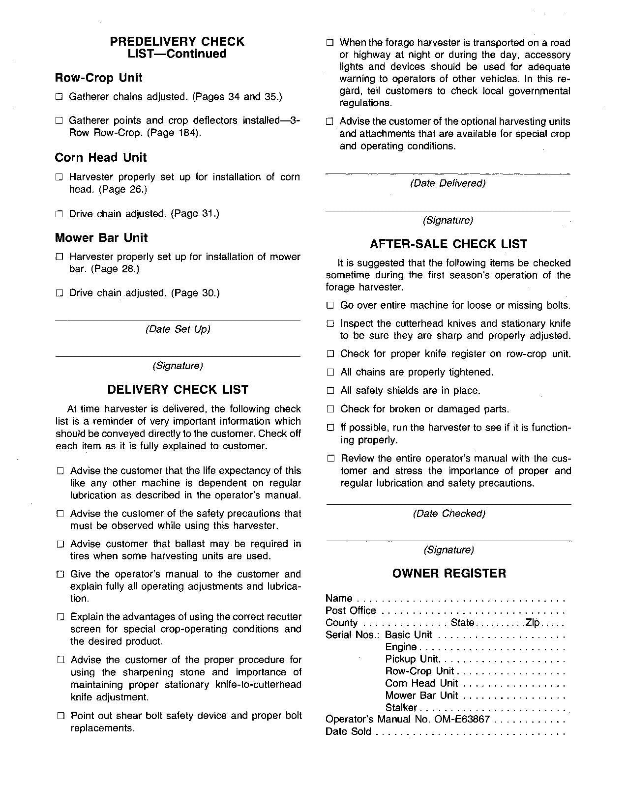 JOHN DEERE 5440 5460 HARVESTER OPERATORS MANUAL