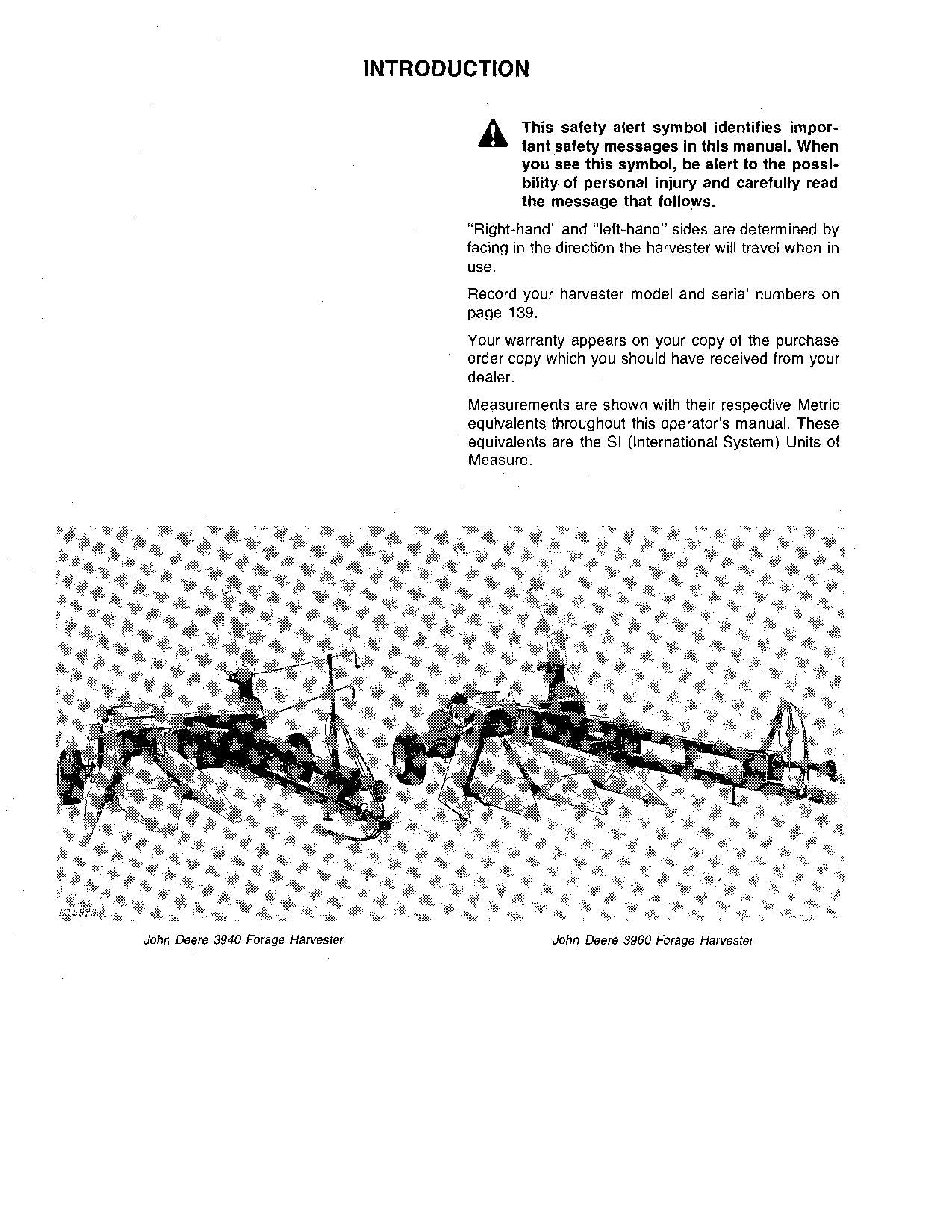 JOHN DEERE 3940 3960 HARVESTER OPERATORS MANUAL